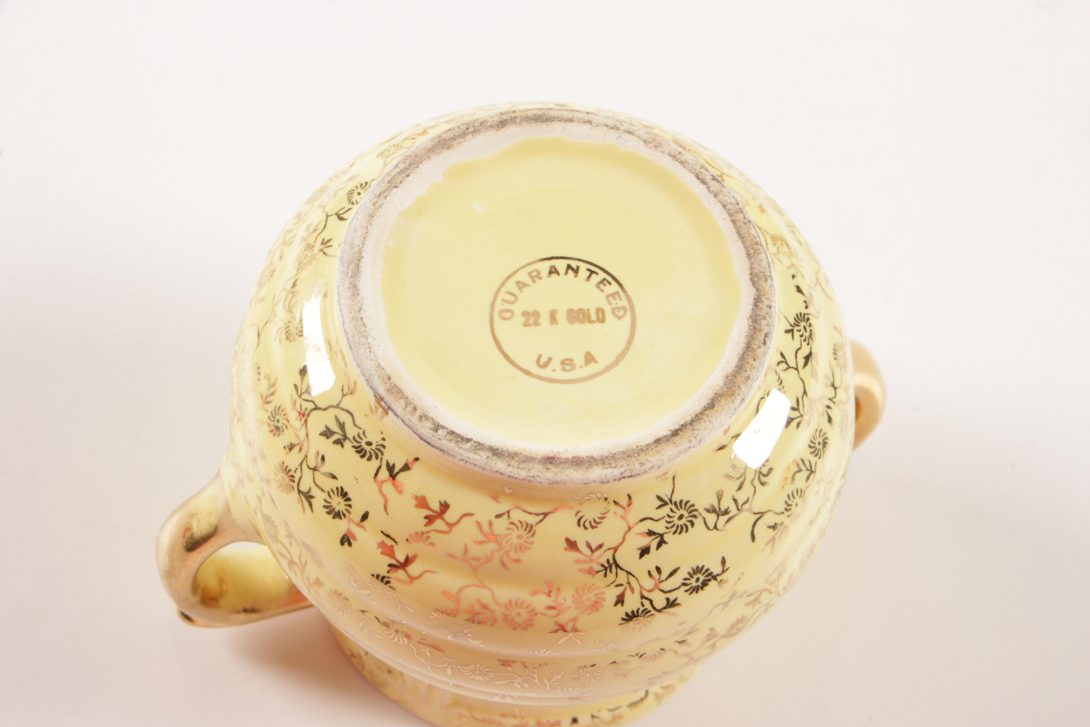 22K Gilt Embellished Porcelain Breakfast Tea Set, Mid-20th Century