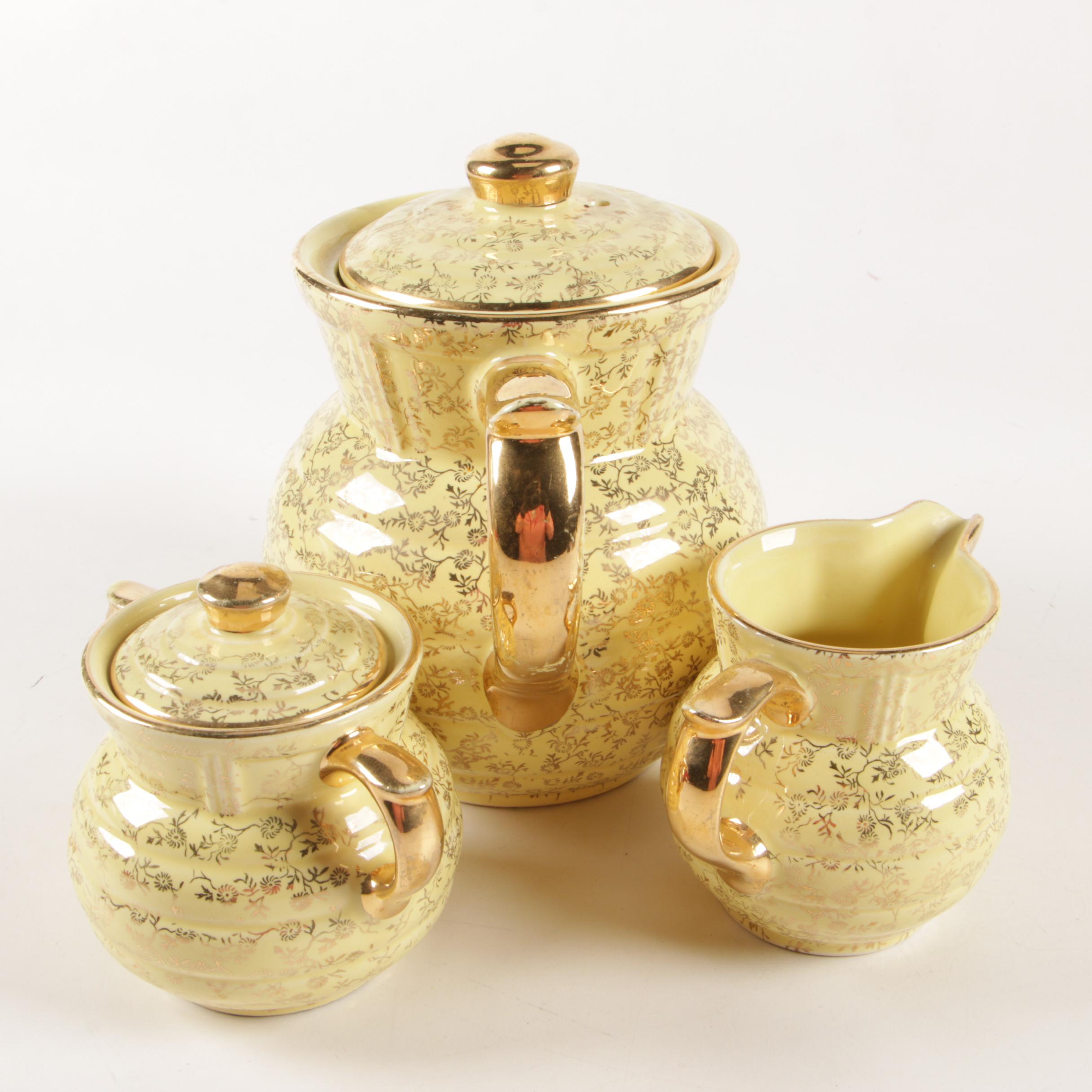 22K Gilt Embellished Porcelain Breakfast Tea Set, Mid-20th Century