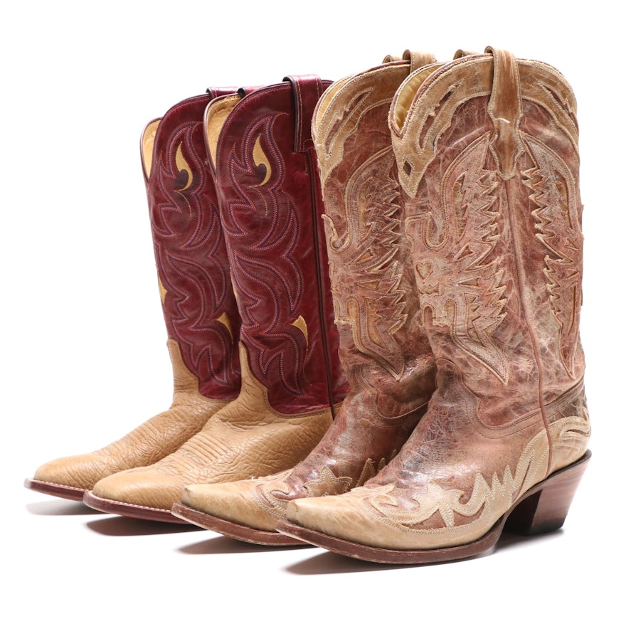 Justin AQHA Remuda Series and Corral Crackle Distressed Leather Western Boots