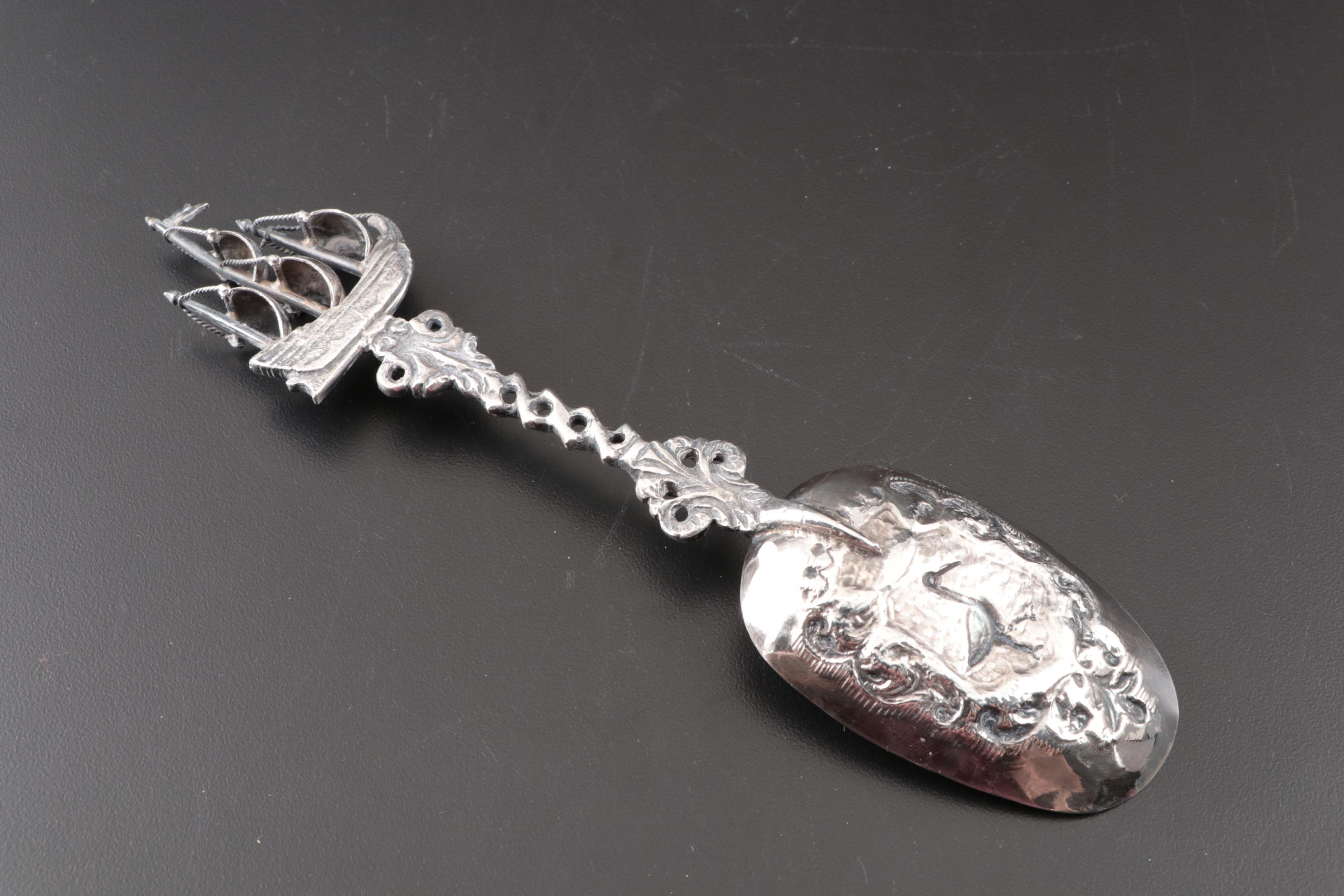 Dutch Baroque Style 800 Silver Sailing Ship Spoon