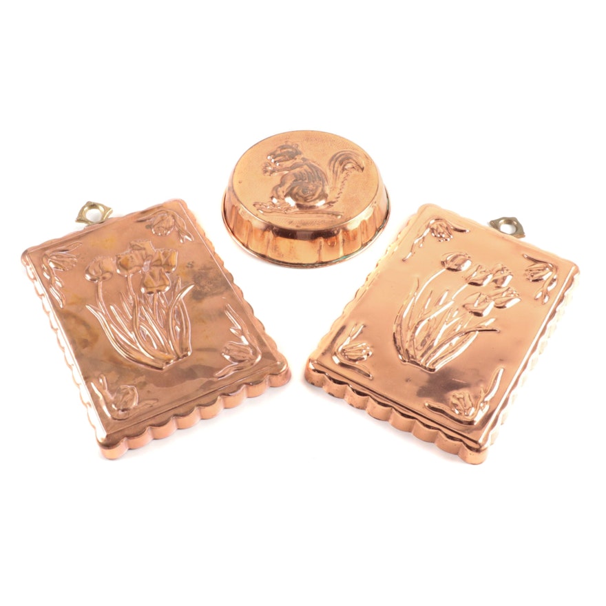 Copper Squirrel and Tulip Baking Molds