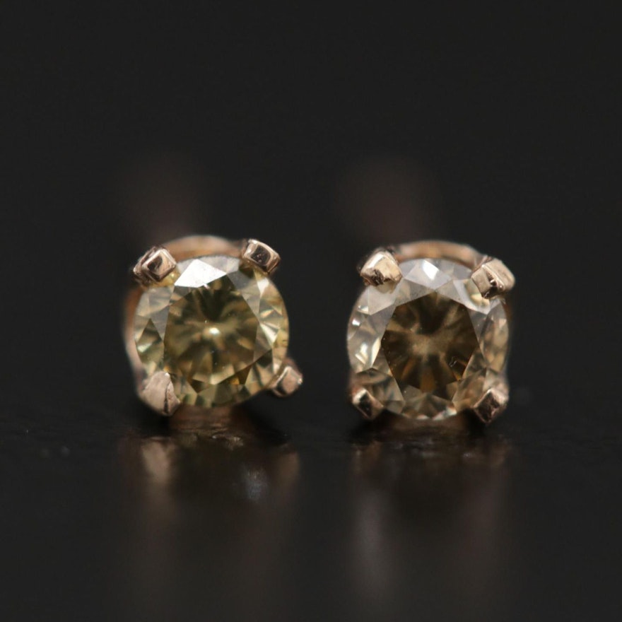 14K Yellow Gold 0.13 CTW Diamond Solitaire Stud Earrings