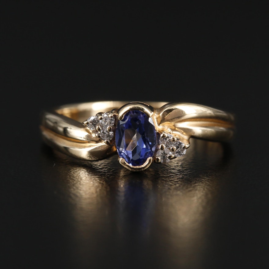 14K Yellow Gold Tanzanite and Diamond Ring