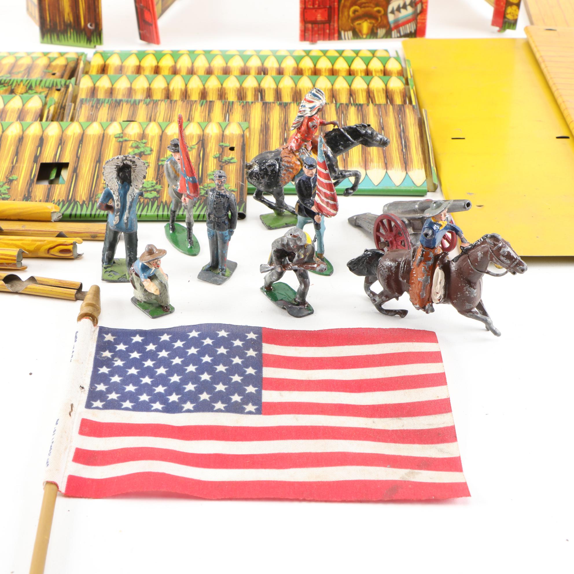 Pony Express Trading Post and Fort Superior Western Play Sets with Lead Figures