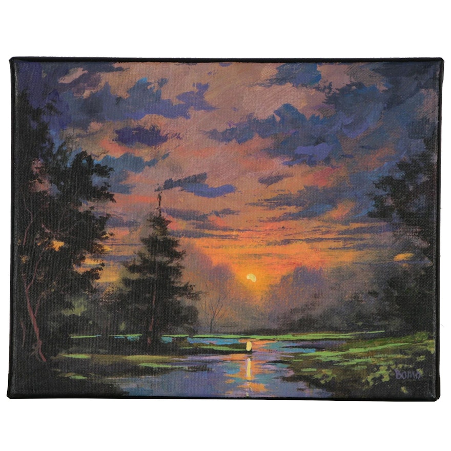 Douglas "Bumo" Johnpeer Landscape Oil Painting "Sunset Creek"