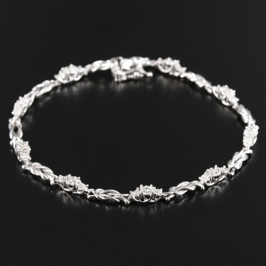 10K White Gold Diamond Knot Link Bracelet