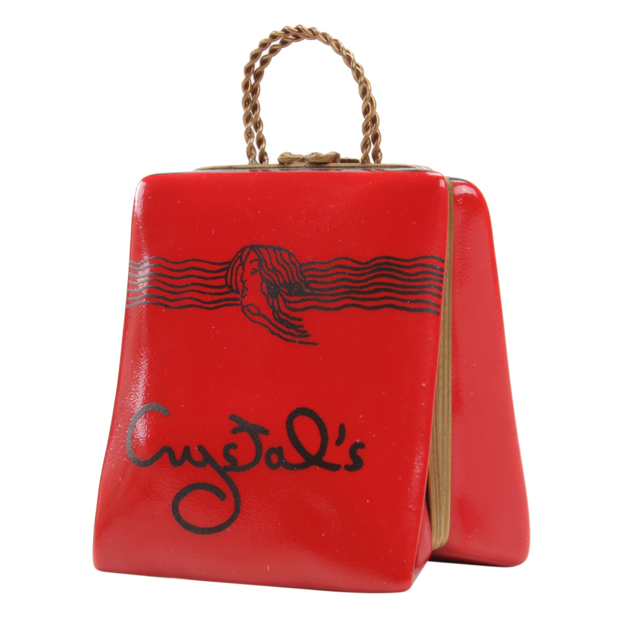 Hand-Painted "Crystal's" Shopping Bag Limoges Porcelain Box