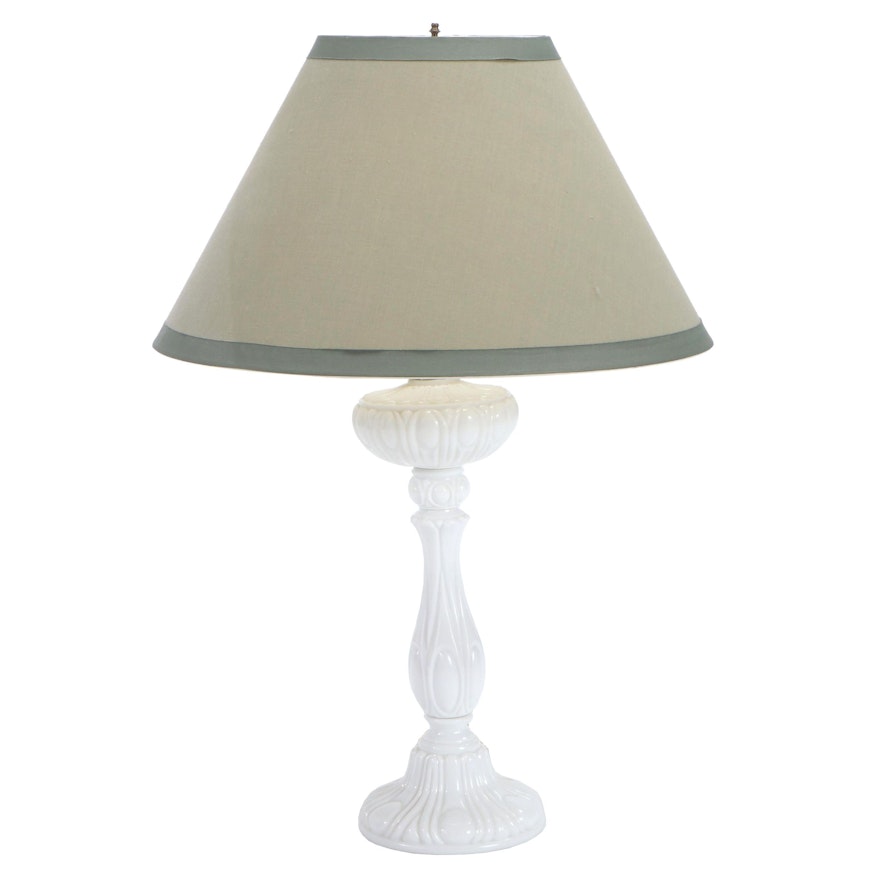Victorian Style Milk Glass Table Lamp with Shade