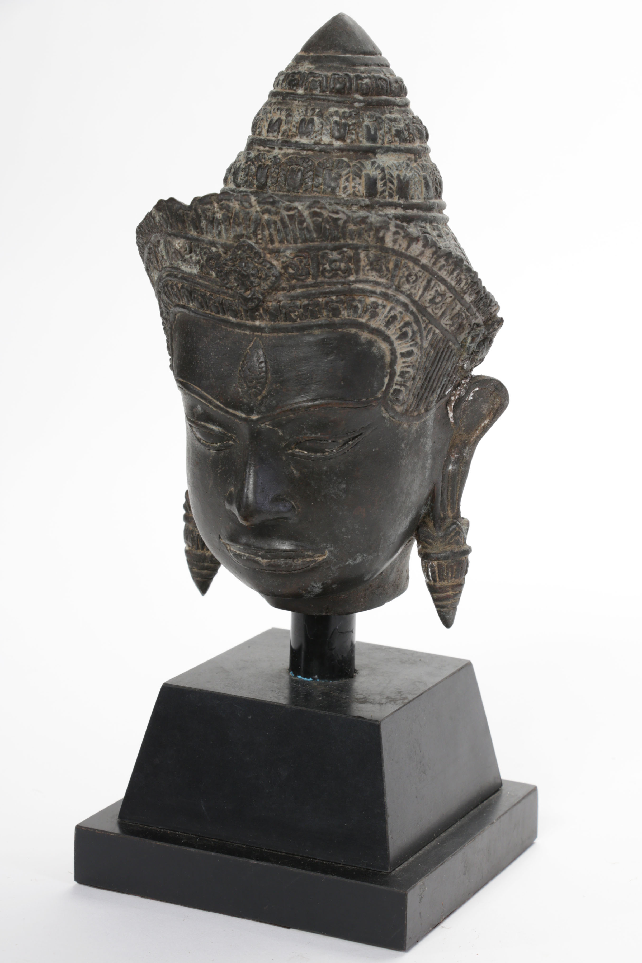 Lopburi-Khmer Style Bronze Crowned Head of Buddha