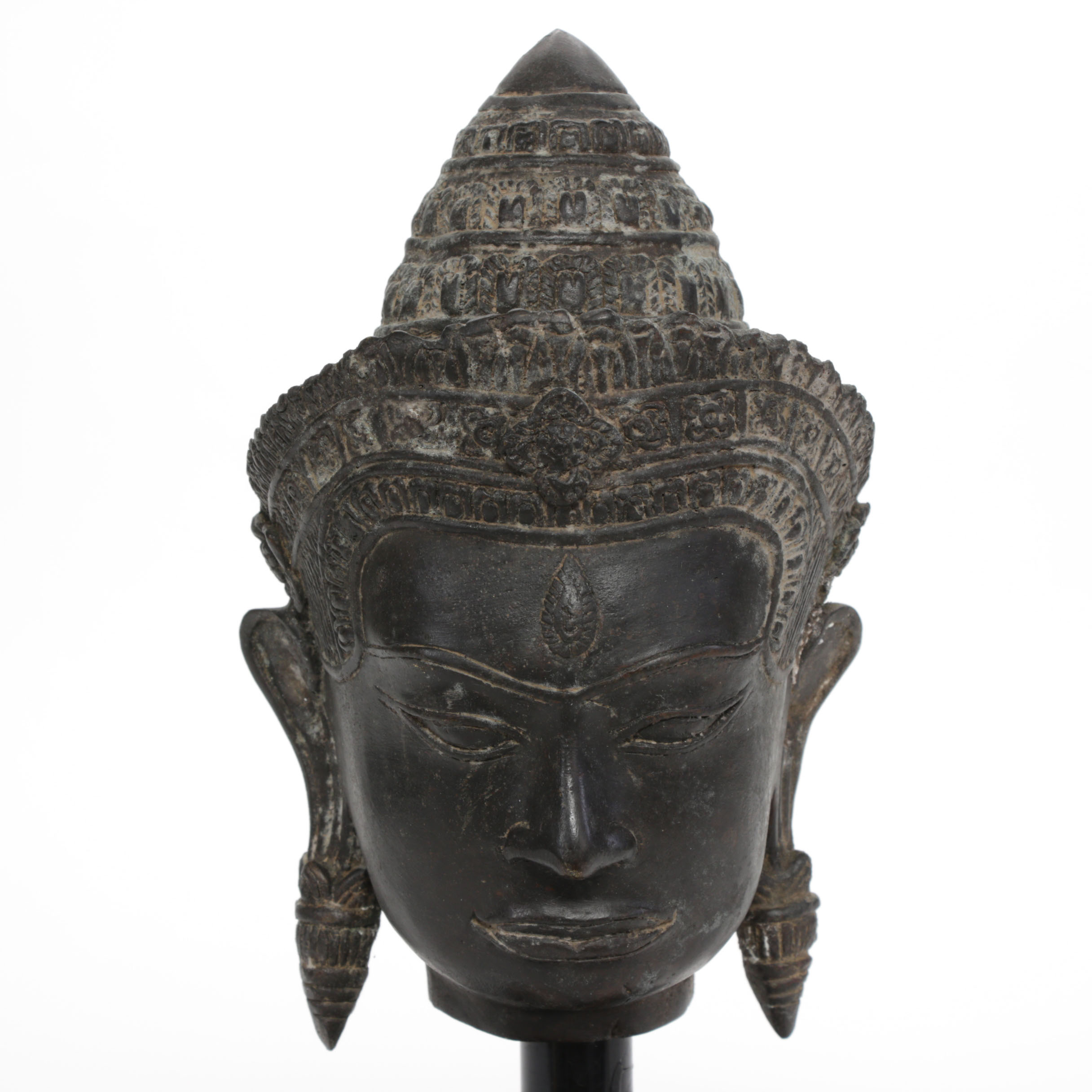 Lopburi-Khmer Style Bronze Crowned Head of Buddha