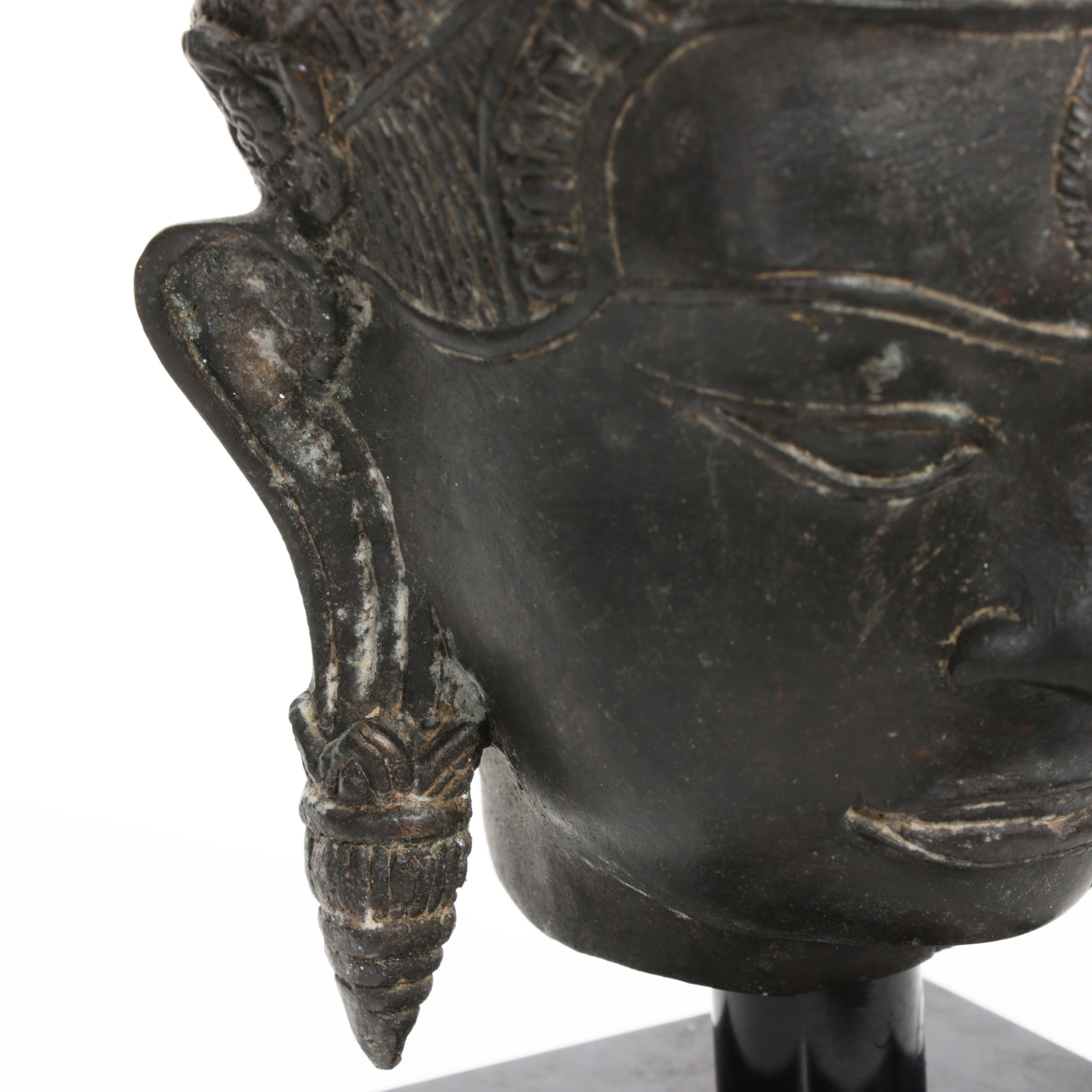 Lopburi-Khmer Style Bronze Crowned Head of Buddha