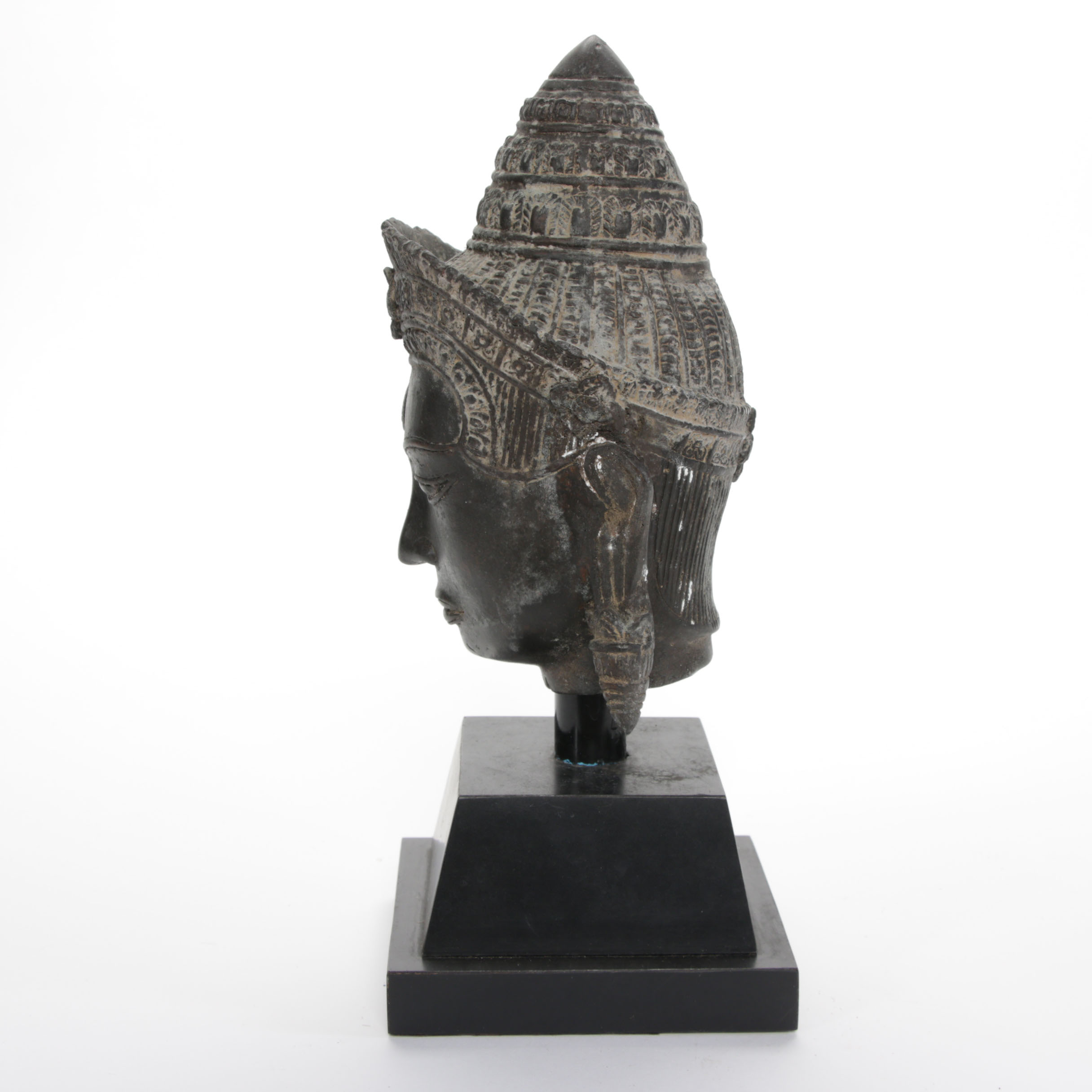 Lopburi-Khmer Style Bronze Crowned Head of Buddha