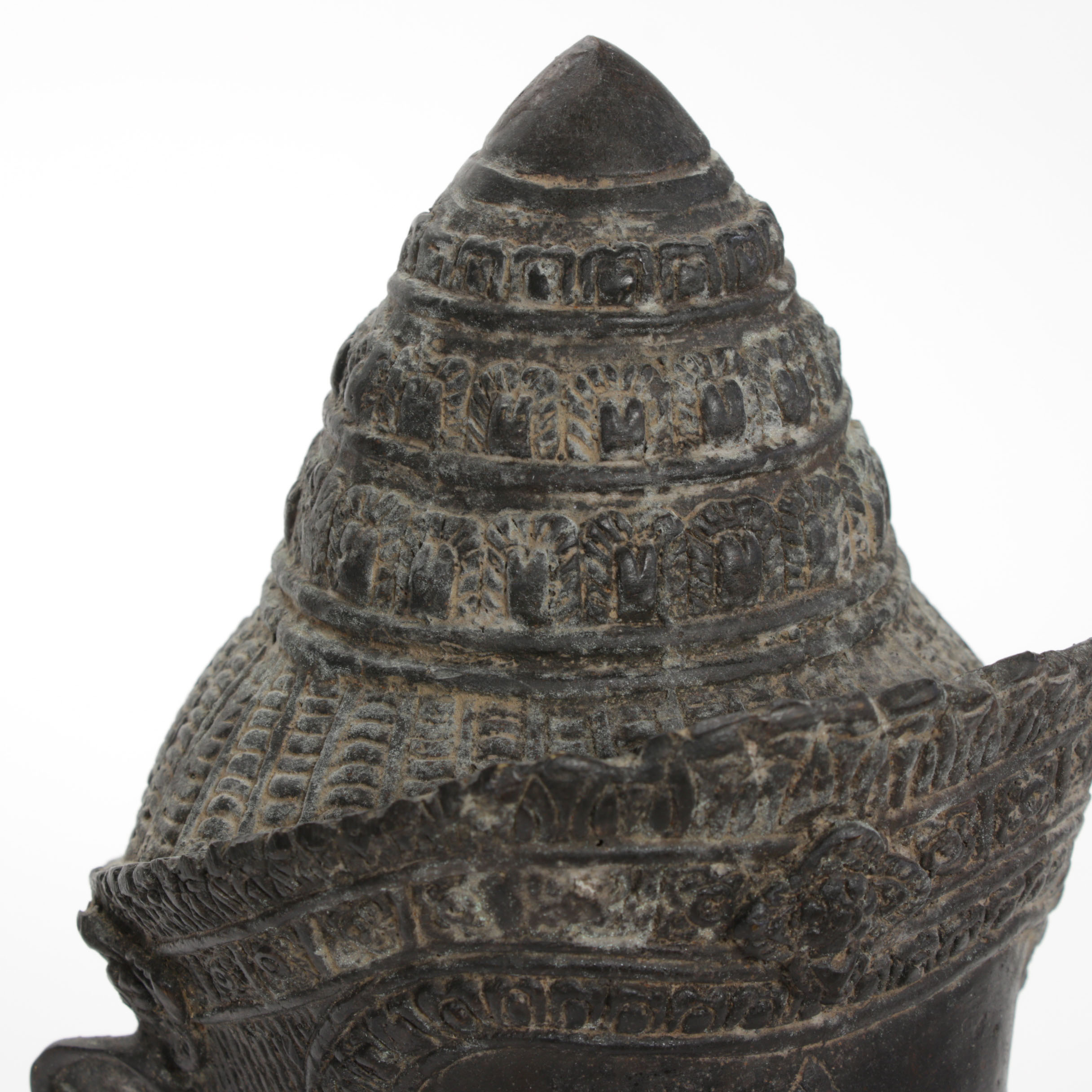 Lopburi-Khmer Style Bronze Crowned Head of Buddha