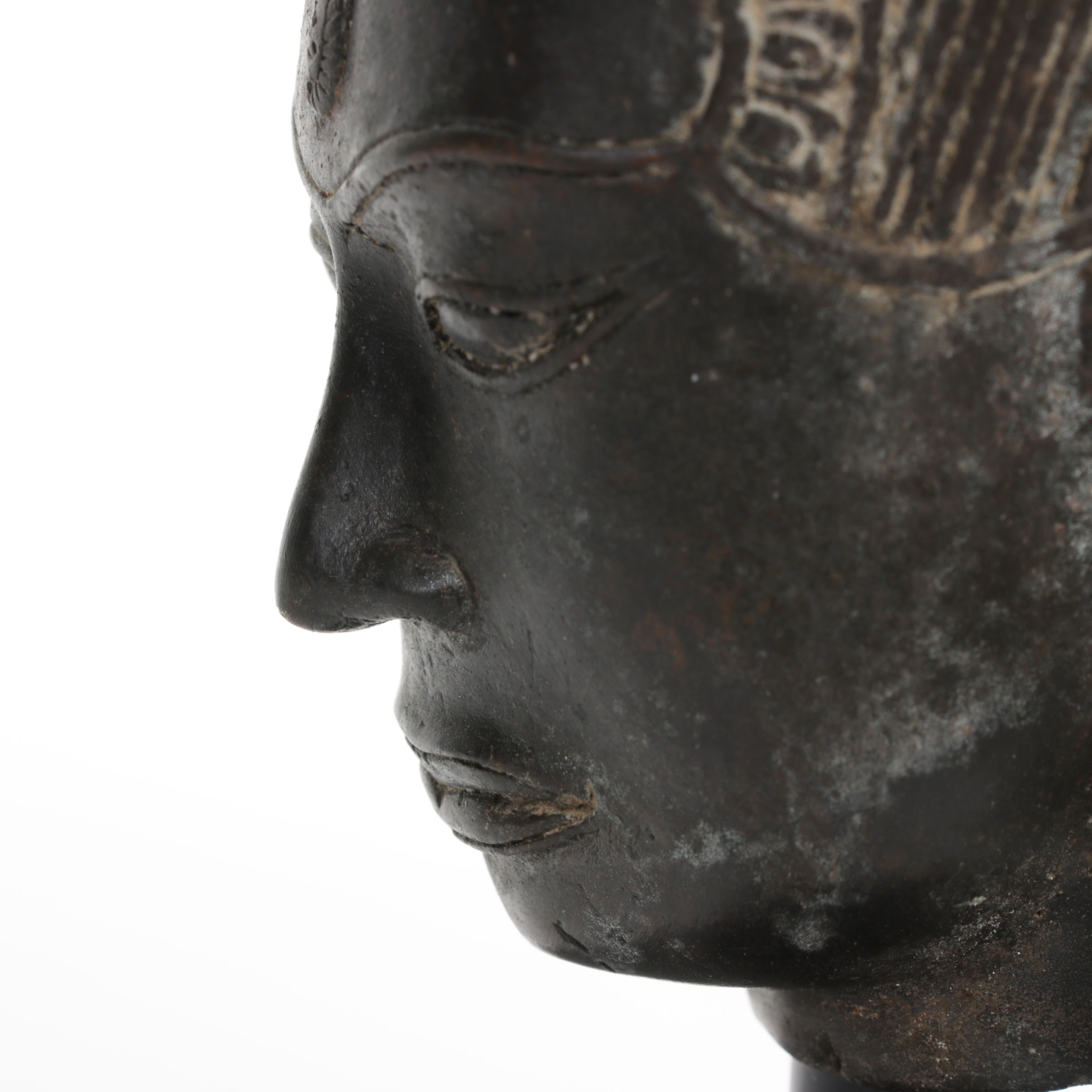 Lopburi-Khmer Style Bronze Crowned Head of Buddha