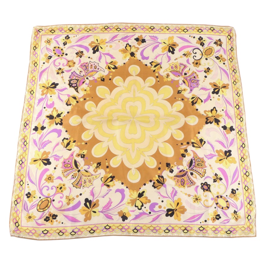 Emilio Pucci Italian Multicolor Silk Butterfly Print Scarf, 1970s Vintage