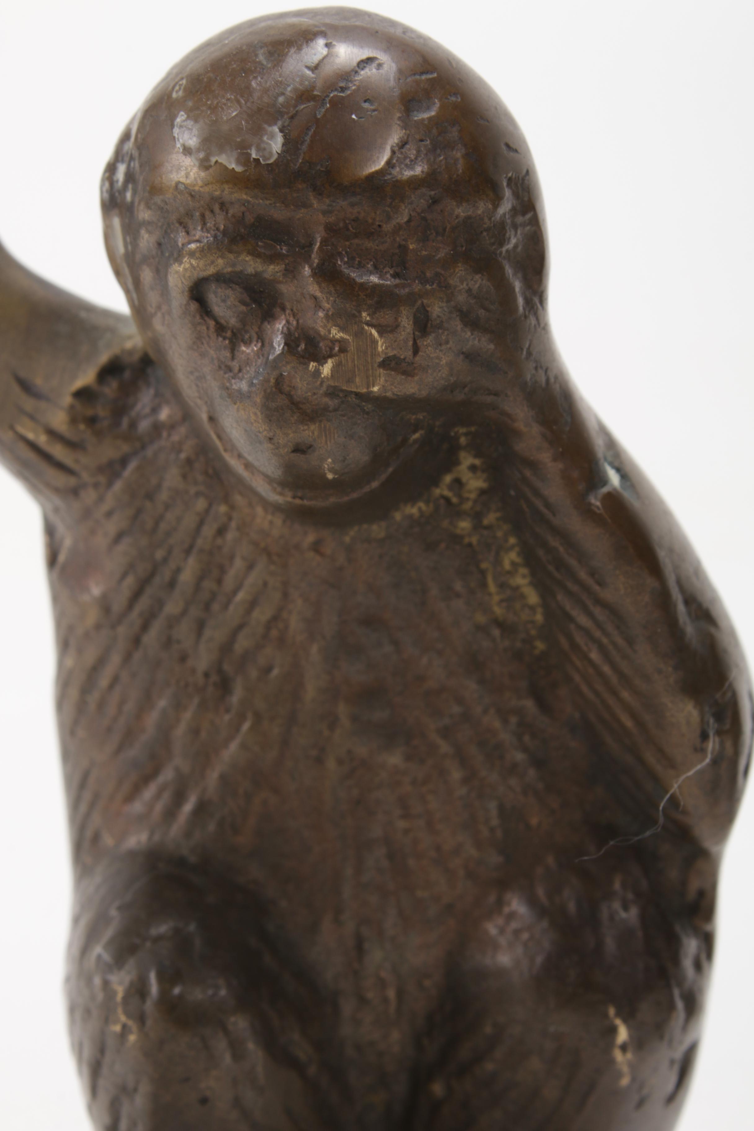 Pair of Patinated Brass Monkey Candlestick Holders, Mid to Late 20th Century