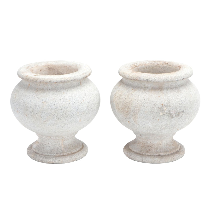 Pair of Carved Stone Urn Planters