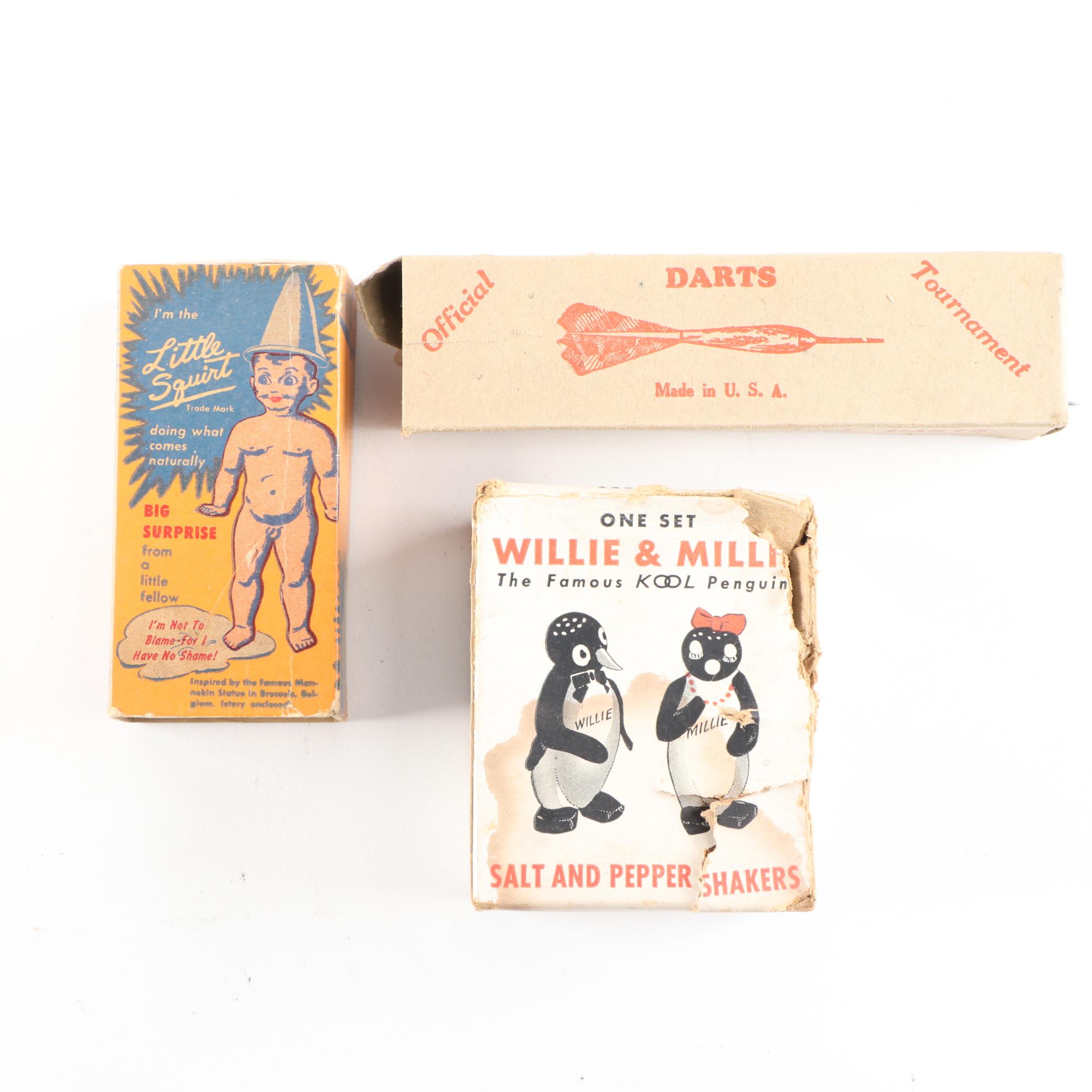 Marx Tiger Trike Wind-Up Toy, Mail Box Bank, Cap Guns, and Scout Flashlight