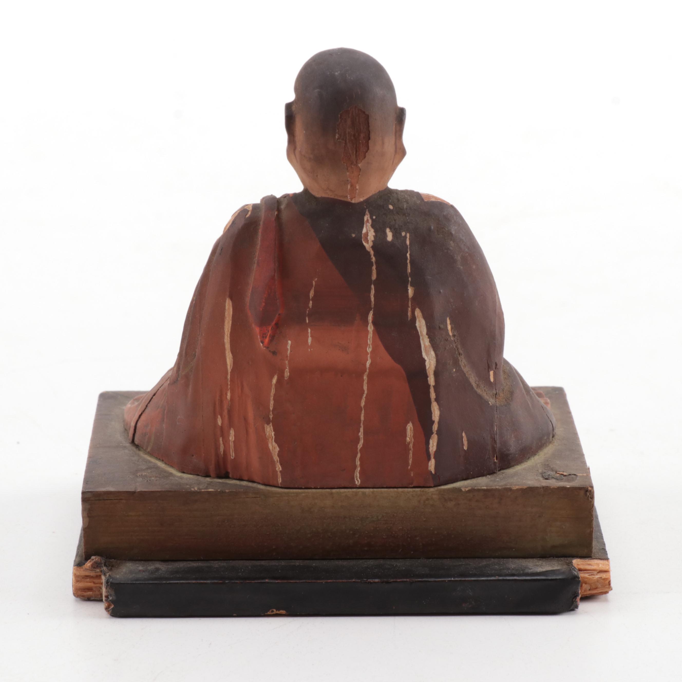Japanese Buddhist Kūkai Polychrome Wood Sculpture
