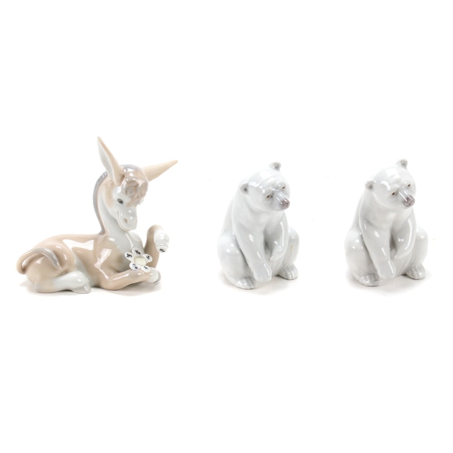 Lladró "Resting Polar Bear" and "Donkey in Love" Figurines