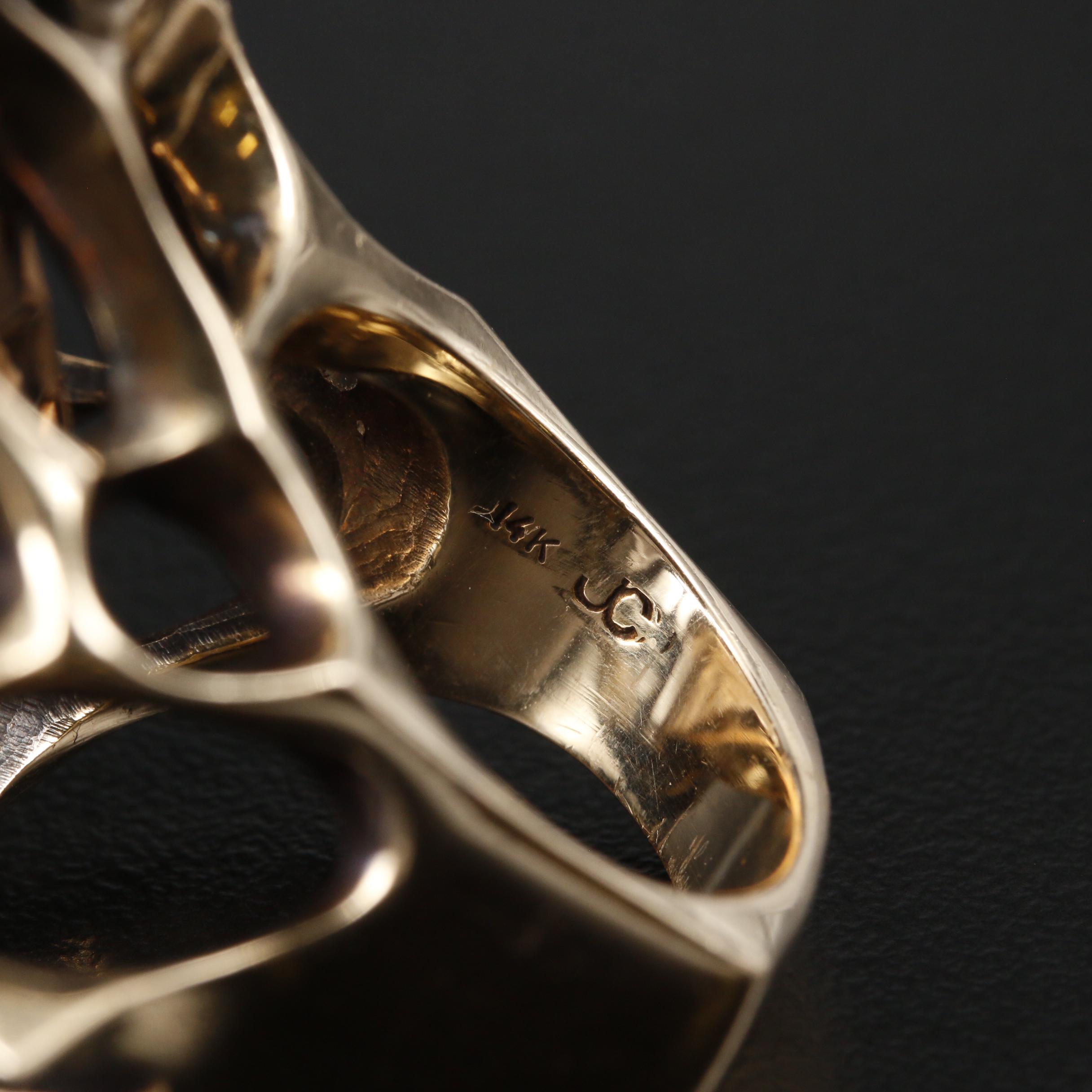 Modern Biomorphic 14K Gold 116.36 CT Smoky Quartz Statement Ring