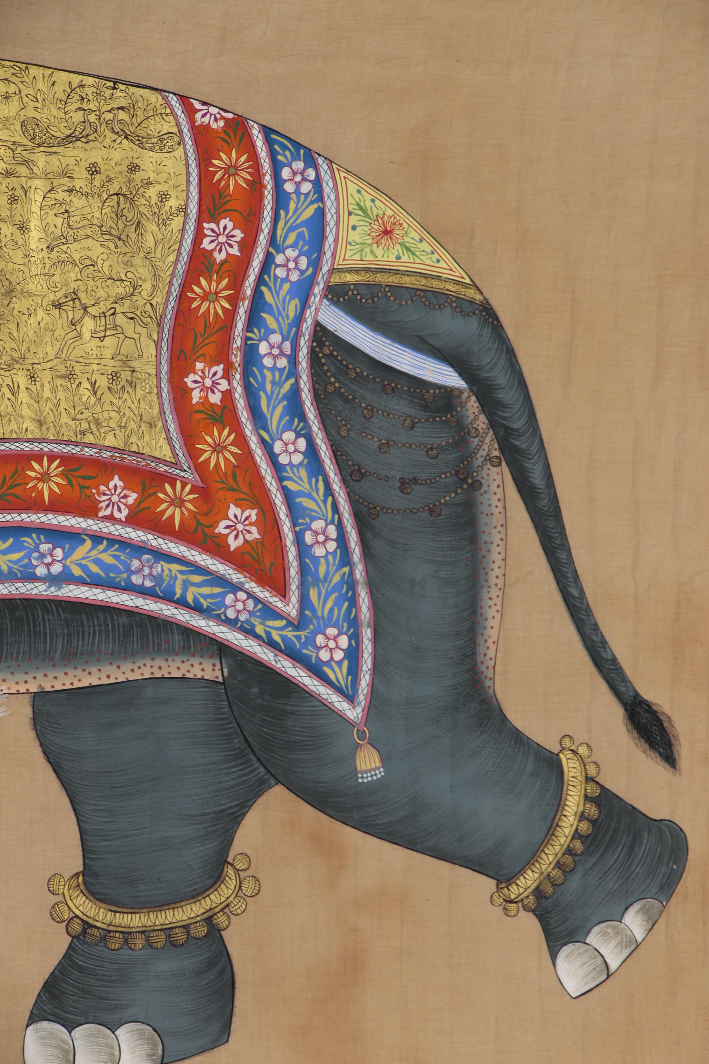 Monumental Indian Mughal Style Gouache Painting on Cloth of an Elephant
