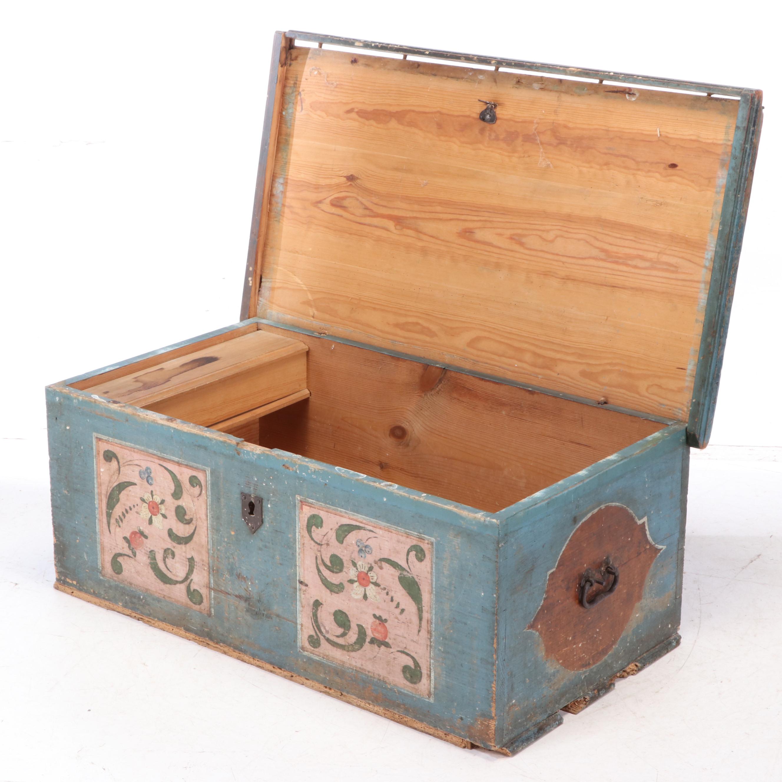 Continental Paint-Decorated Pine Blanket Chest, 19th Century