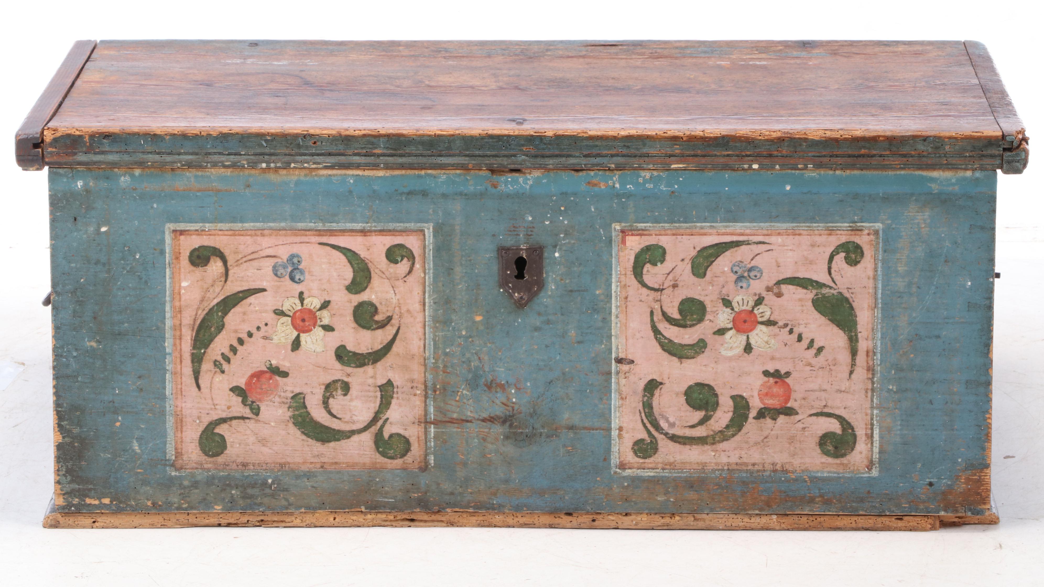 Continental Paint-Decorated Pine Blanket Chest, 19th Century