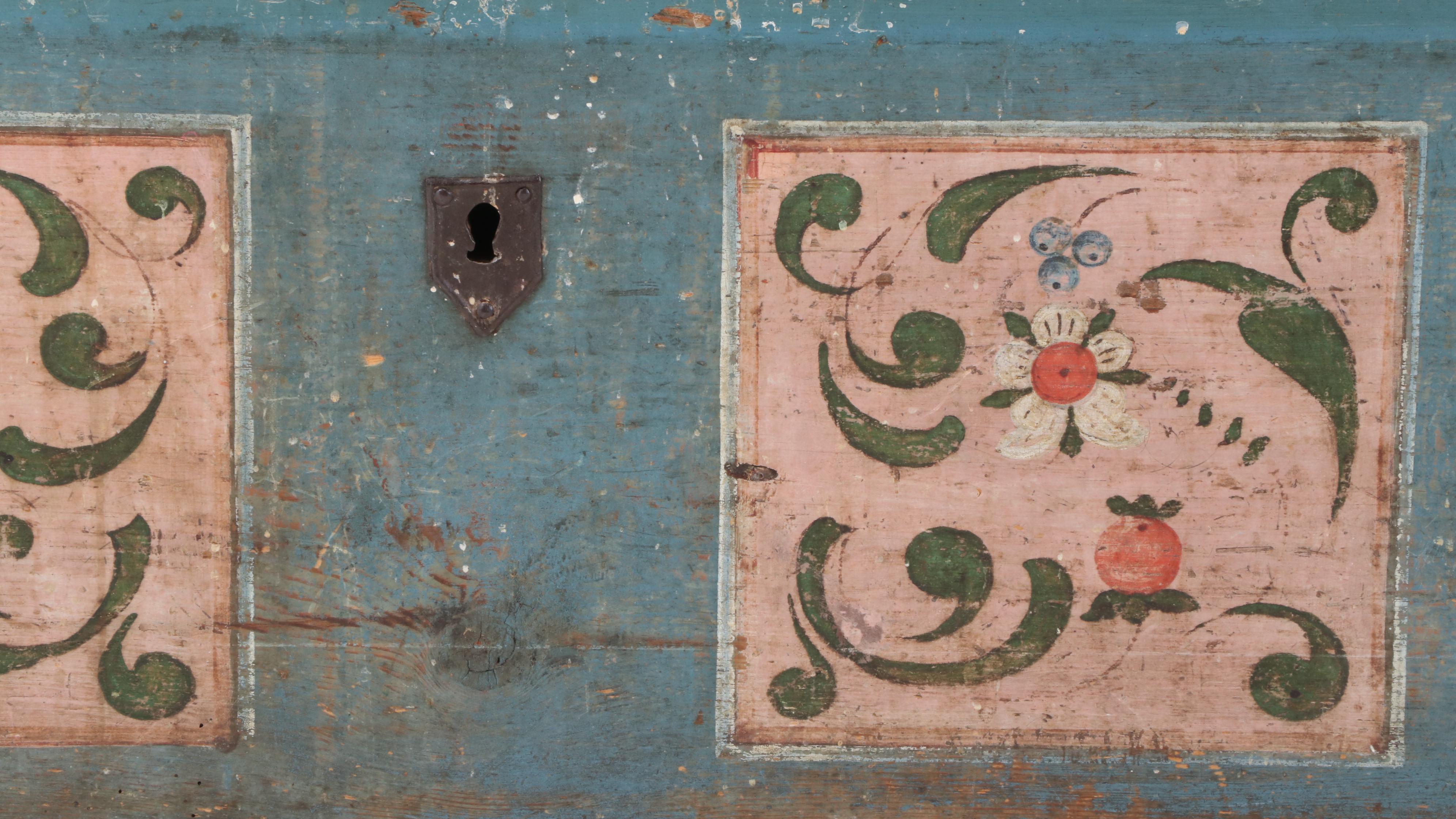 Continental Paint-Decorated Pine Blanket Chest, 19th Century