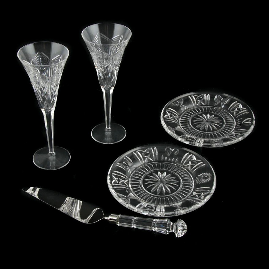 Waterford Crystal Millennium Series Champagne Flutes with Plates and Server