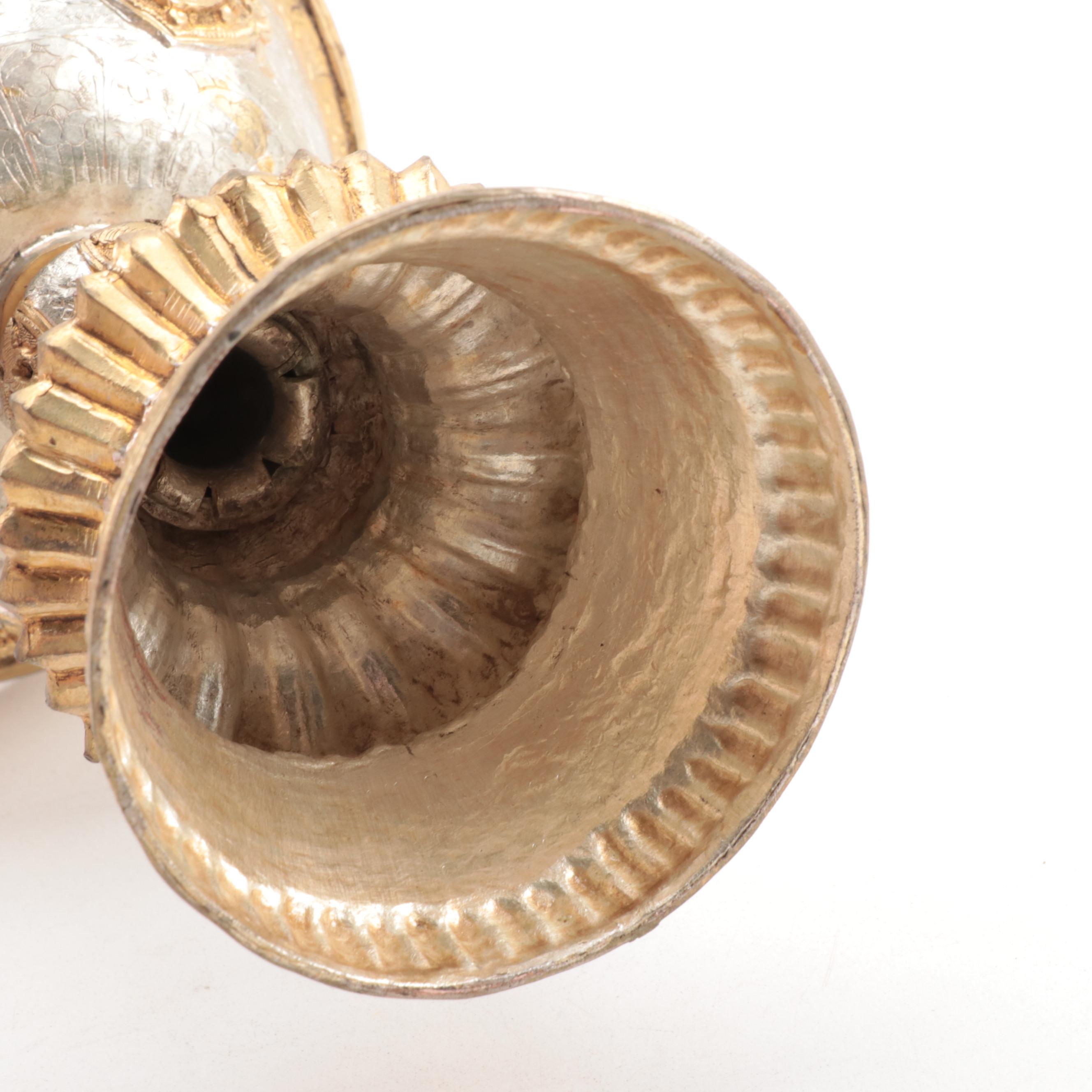 Tibetan Buddhist Silver Gilt Metal Butter Lamp and Cover