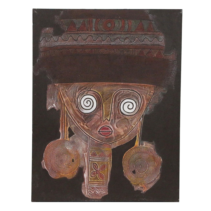 Abiola Idowu Mixed Media Painting of Stylized Head