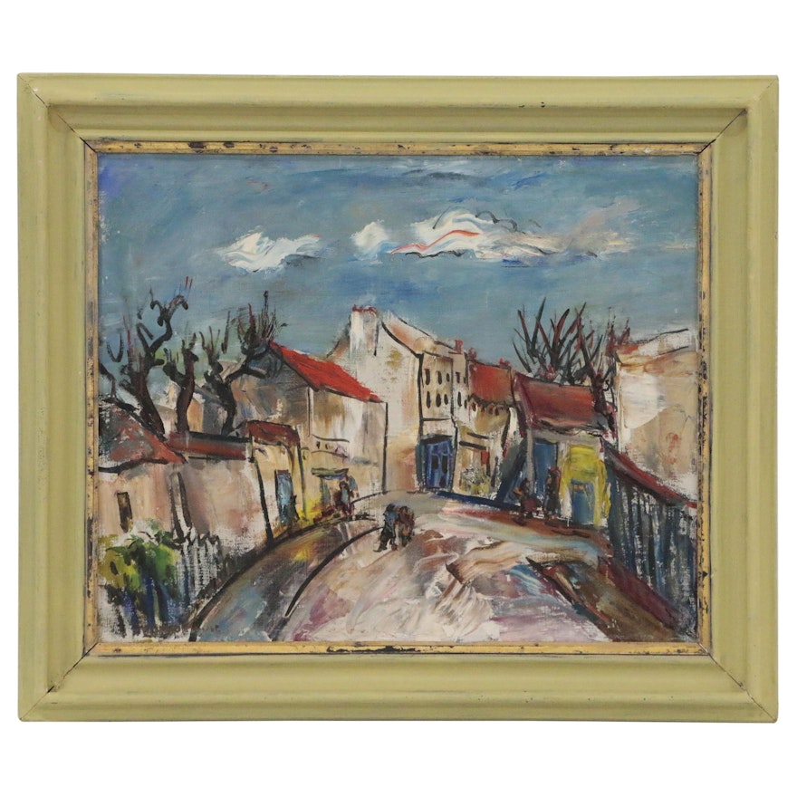 Marion Huse Street Scene Oil Painting, Mid 20th Century