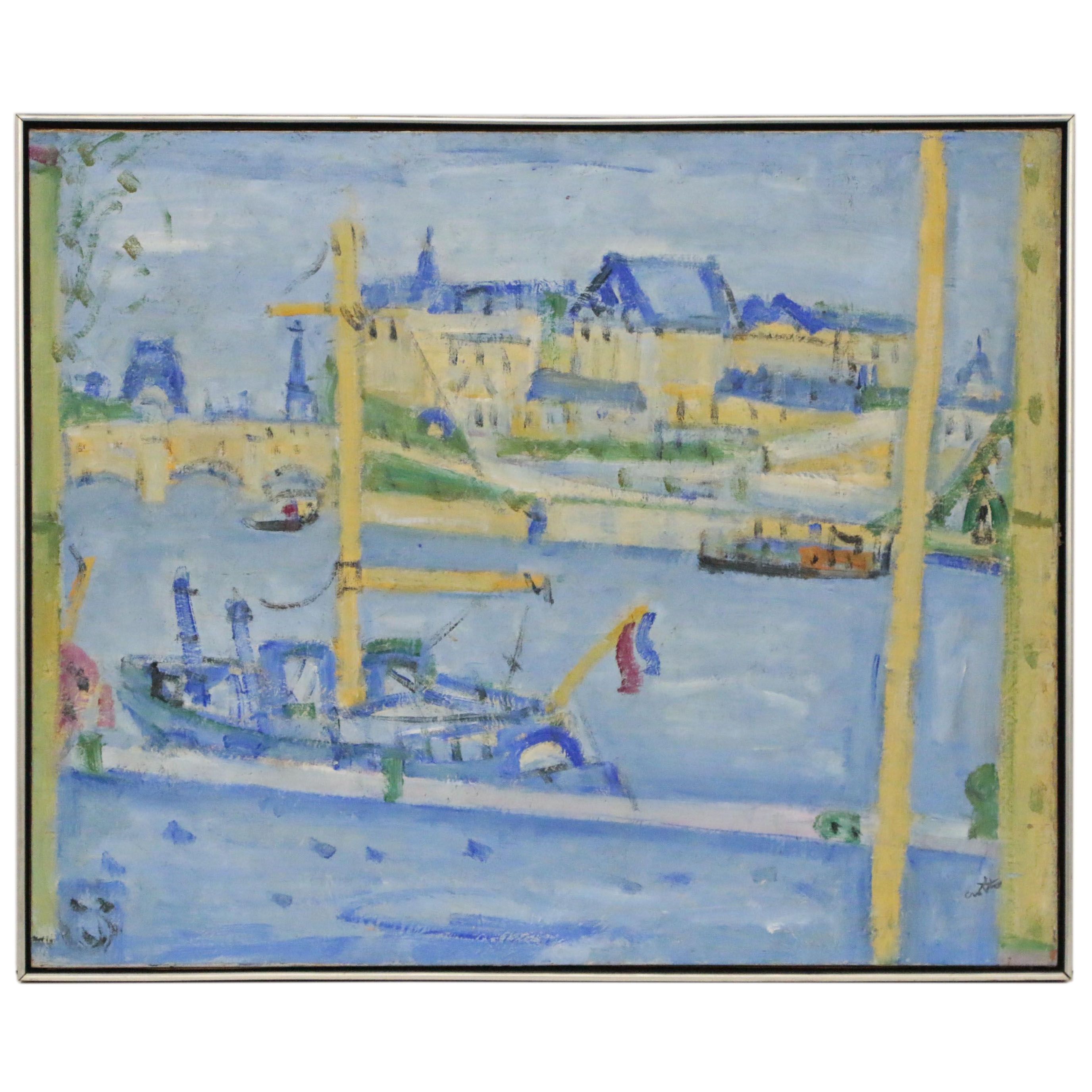 Paul Crotto Post Impressionist Harbor Scene Oil Painting
