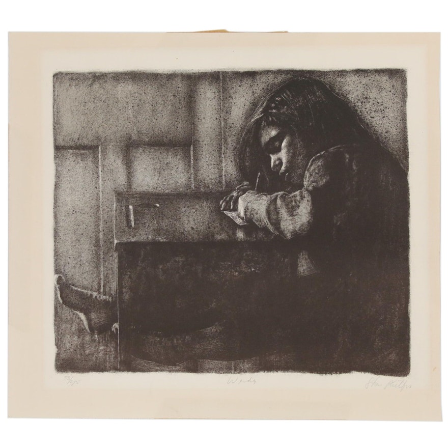 Lithograph of Girl at Desk "Wendy"