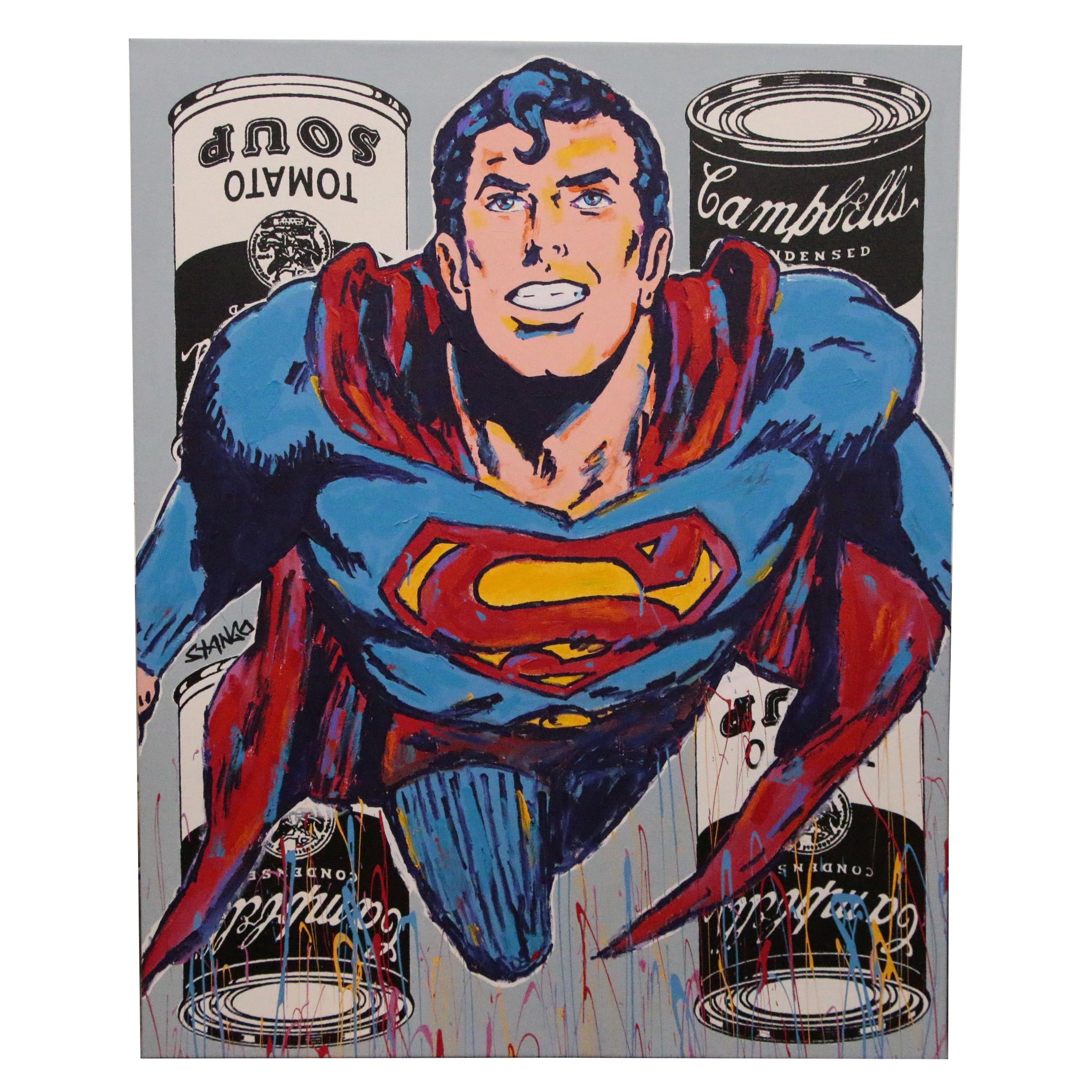 John Stango Monumental Pop Art Acrylic Painting of Superman