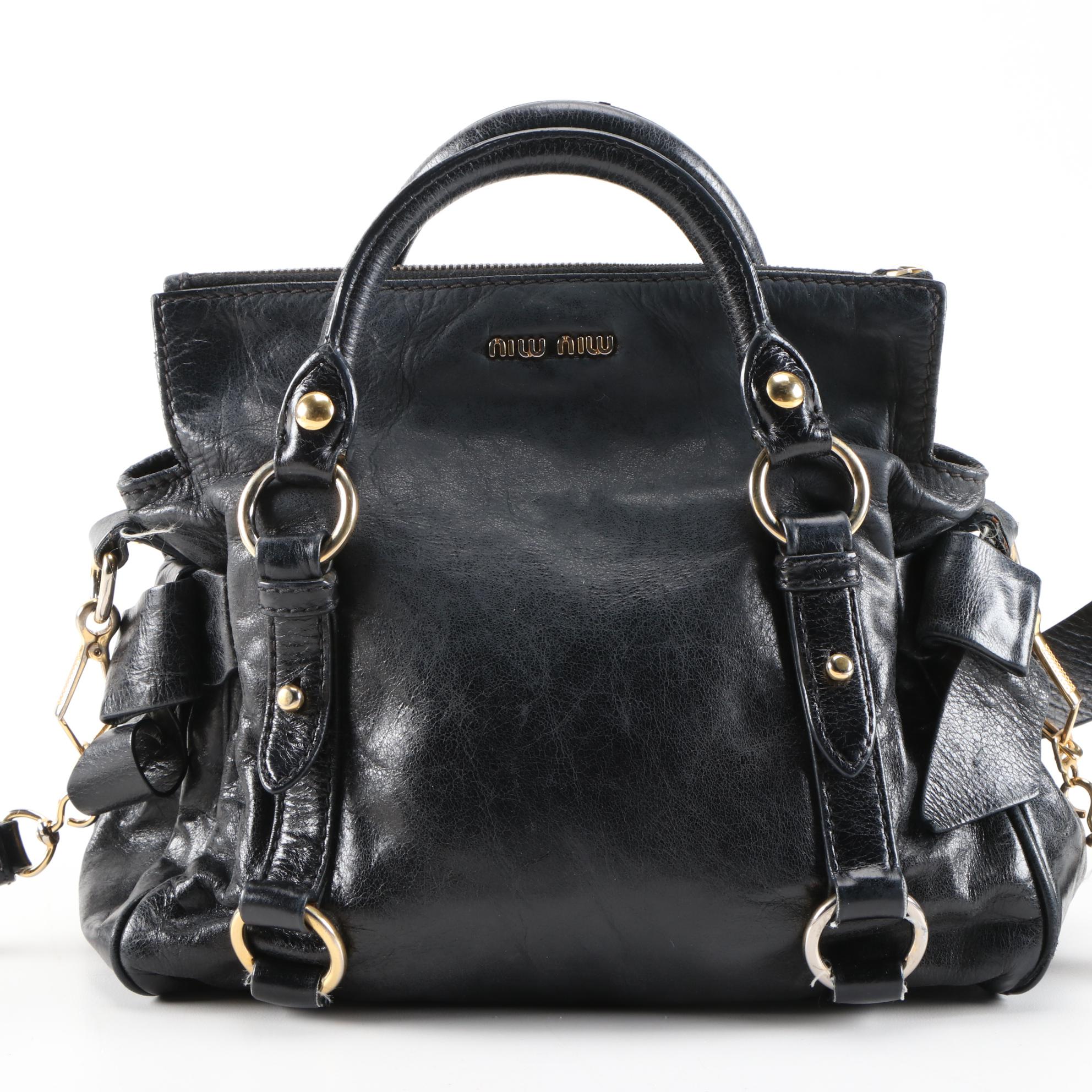 Miu Miu Bow Satchel in Black Vitello Lux Leather