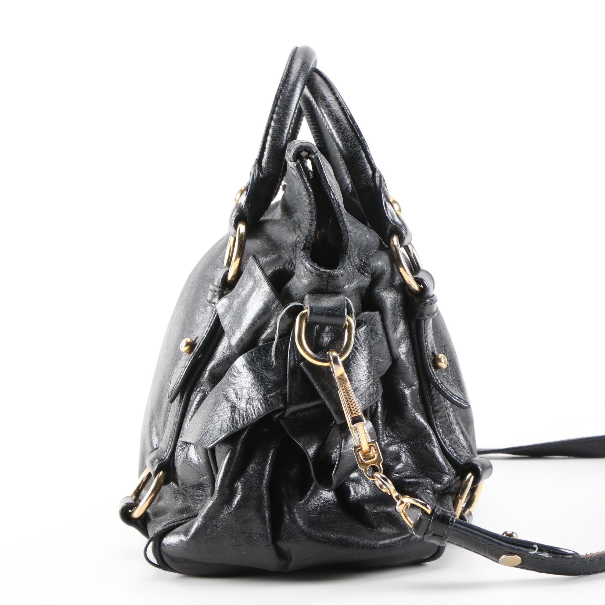 Miu Miu Bow Satchel in Black Vitello Lux Leather