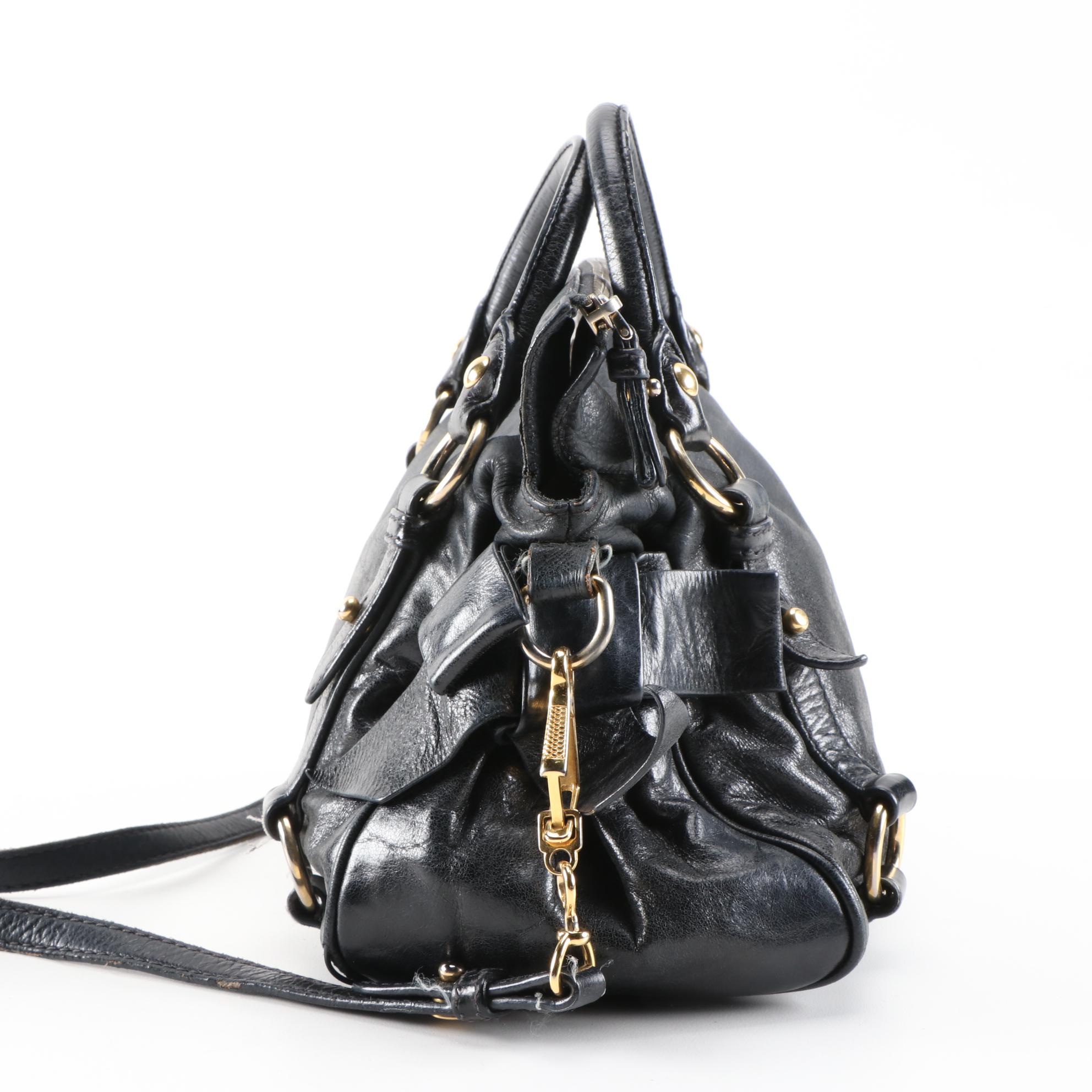 Miu Miu Bow Satchel in Black Vitello Lux Leather