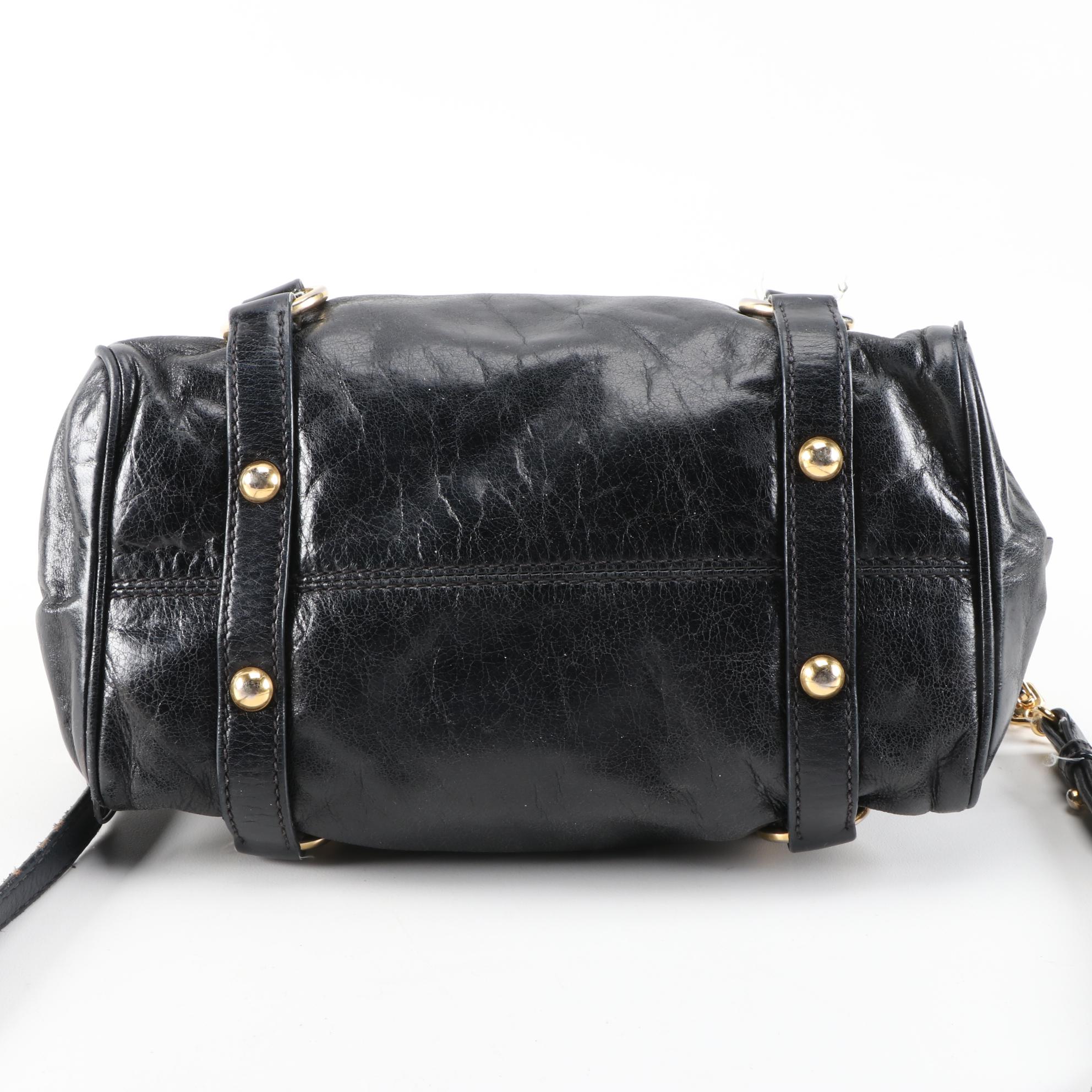 Miu Miu Bow Satchel in Black Vitello Lux Leather