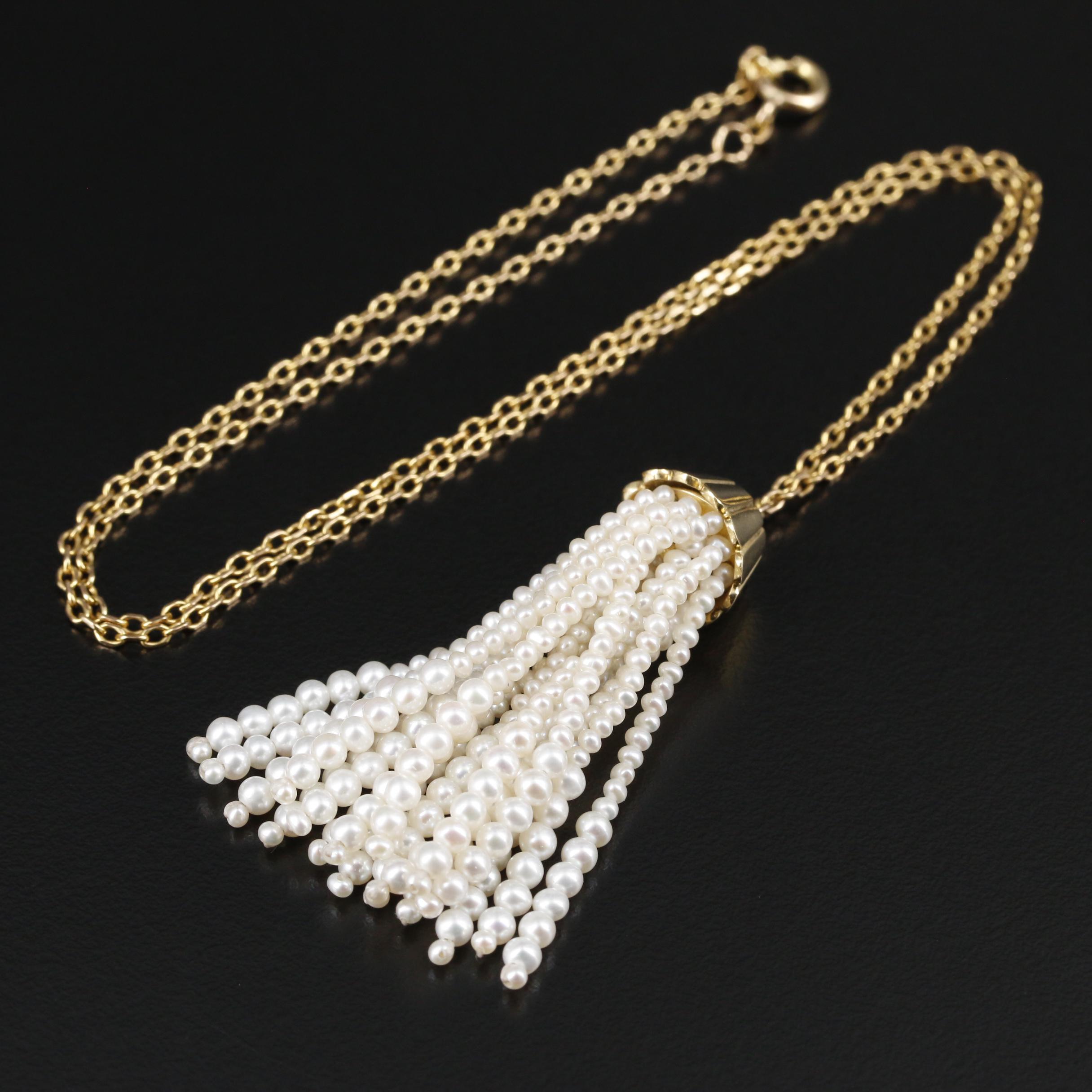 18K Gold Pearl Tassel Necklace