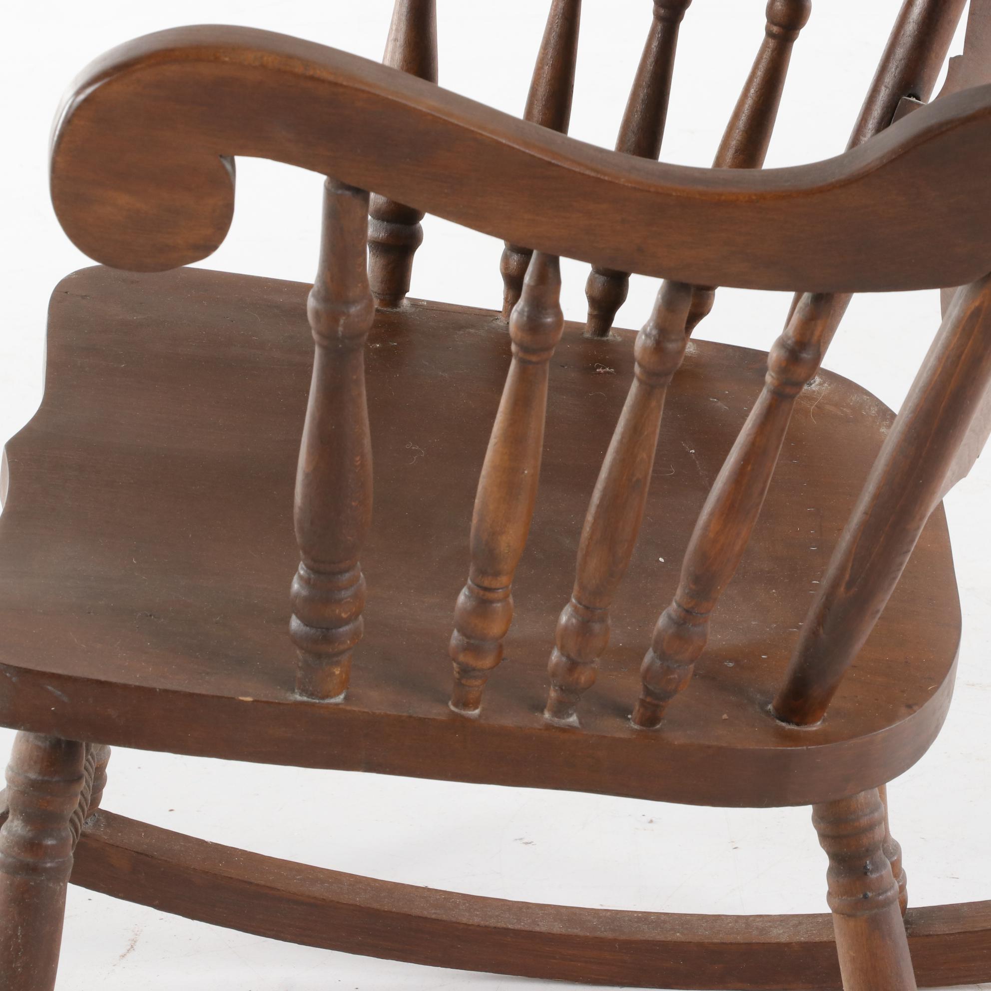 Birch Rocking Chair and Walnut Stick and Ball Table, Late 19th/Early 20th C.