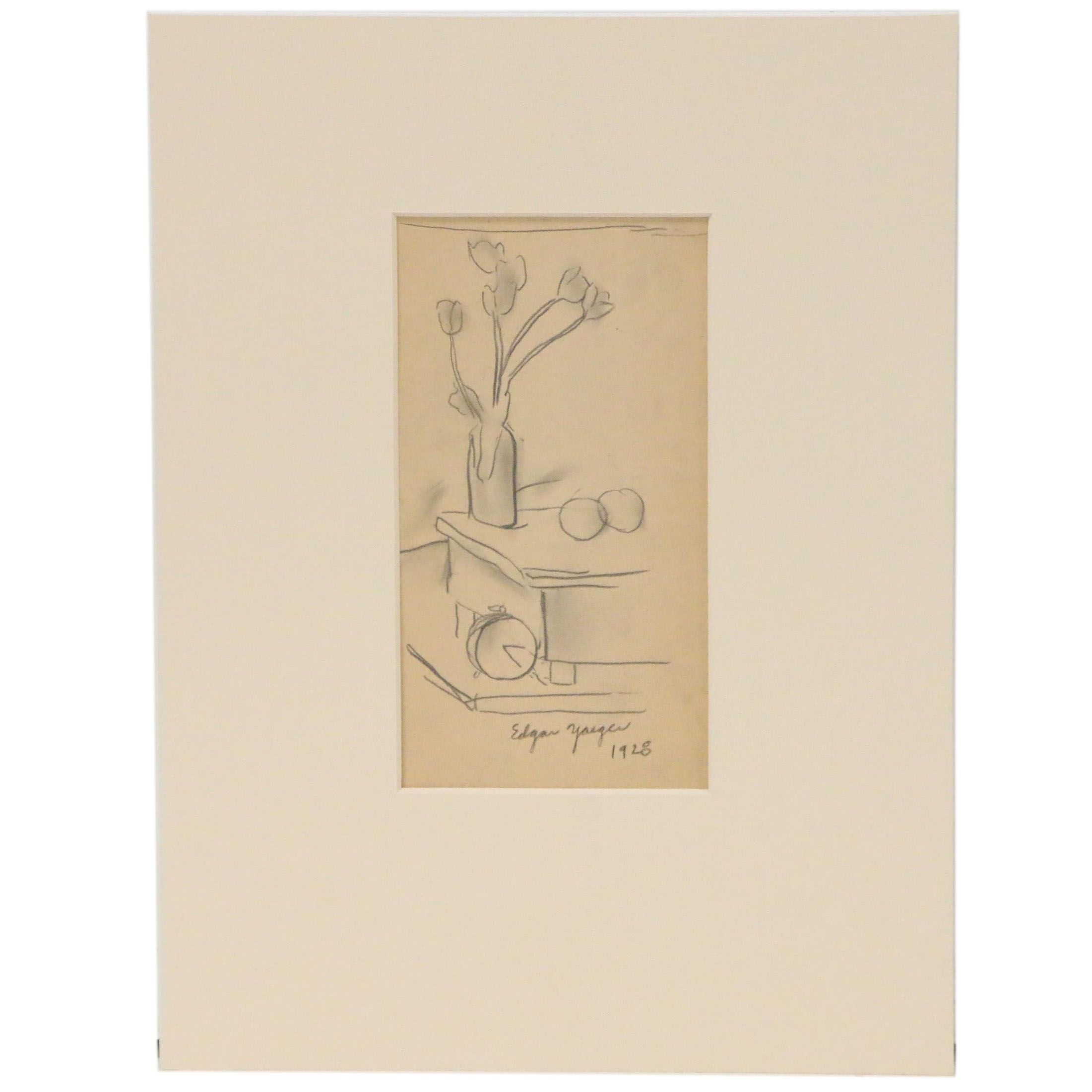 Edgar Yaeger Still Life Graphite Drawing, 1928