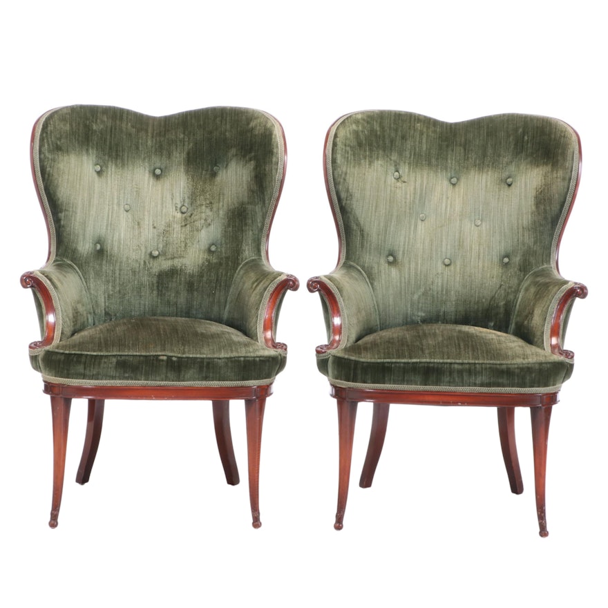 Pair of Hollywood Regency Style Mahogany-Stained Armchairs