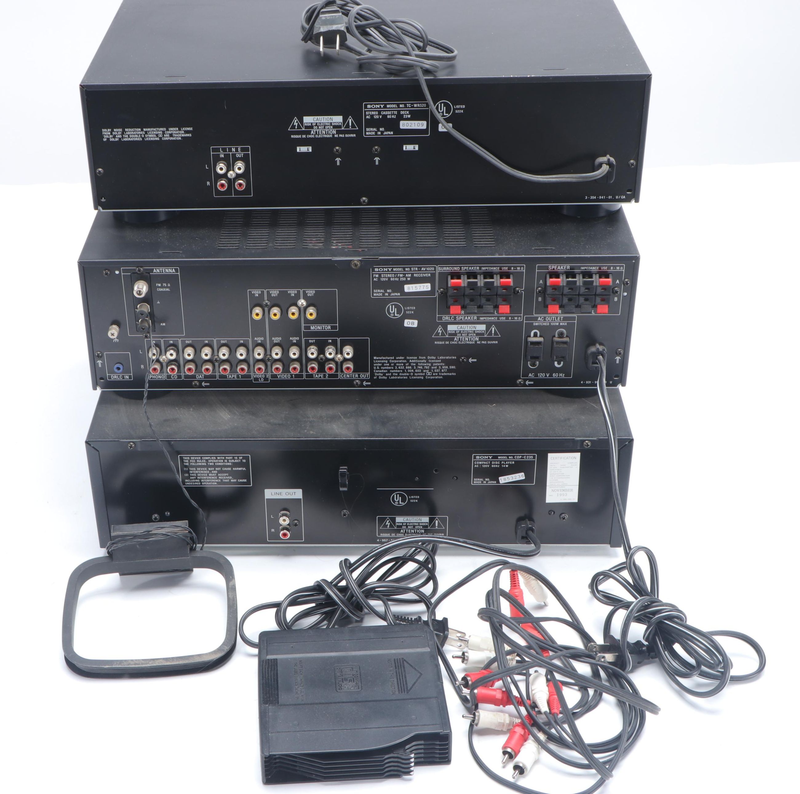 Sony Receiver, Cassette Deck and Disc Player with Speakers