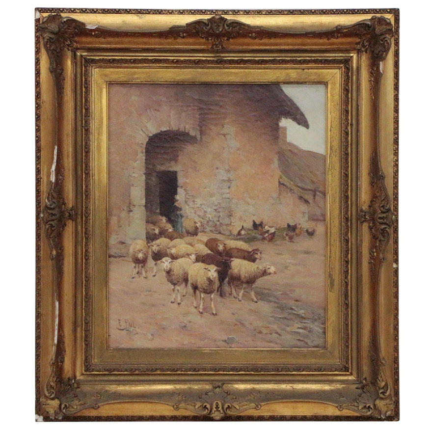 Edouard Pail Oil Painting of Sheep