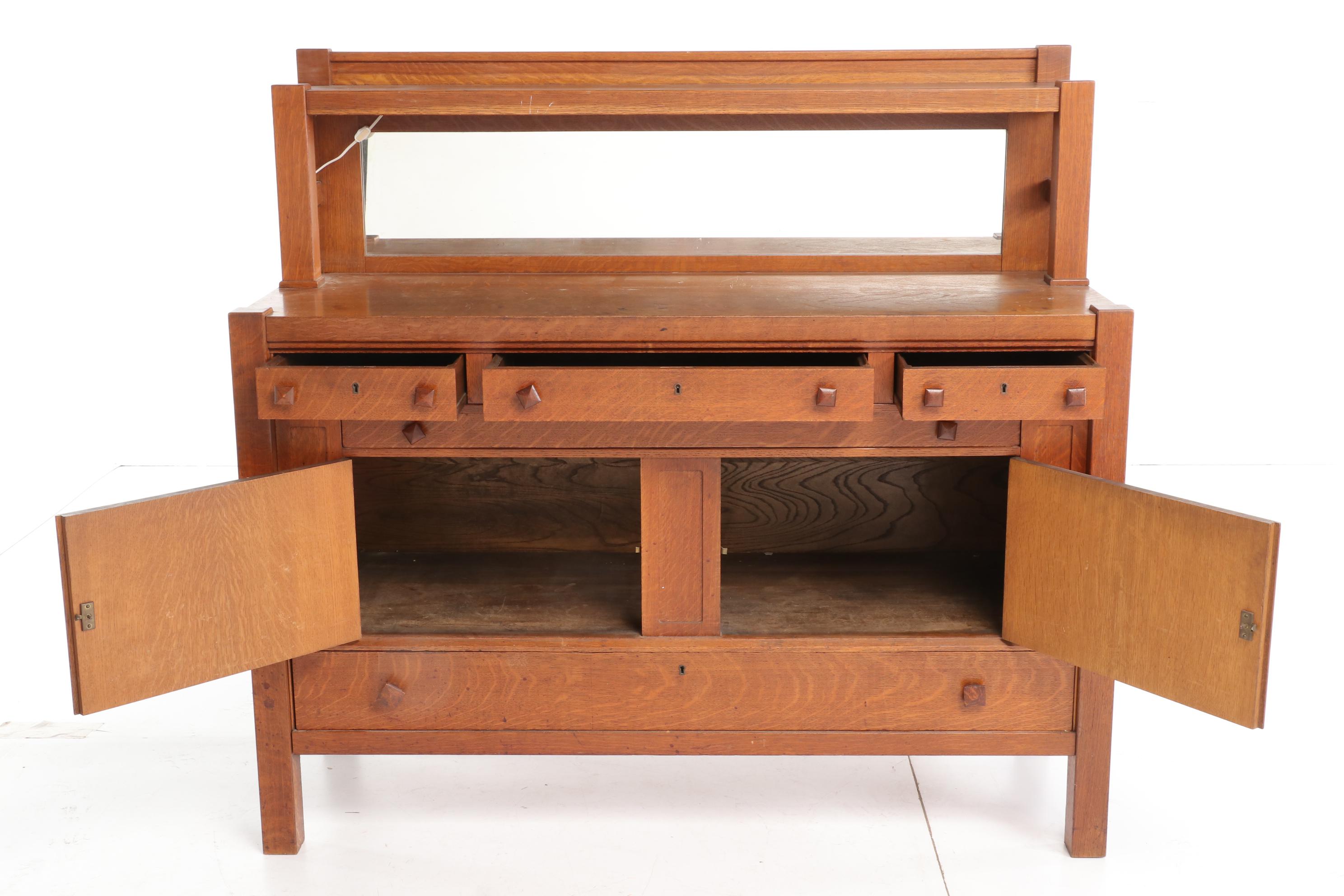 Arts and Crafts Oak Mirror-Back Sideboard, Early 20th Century