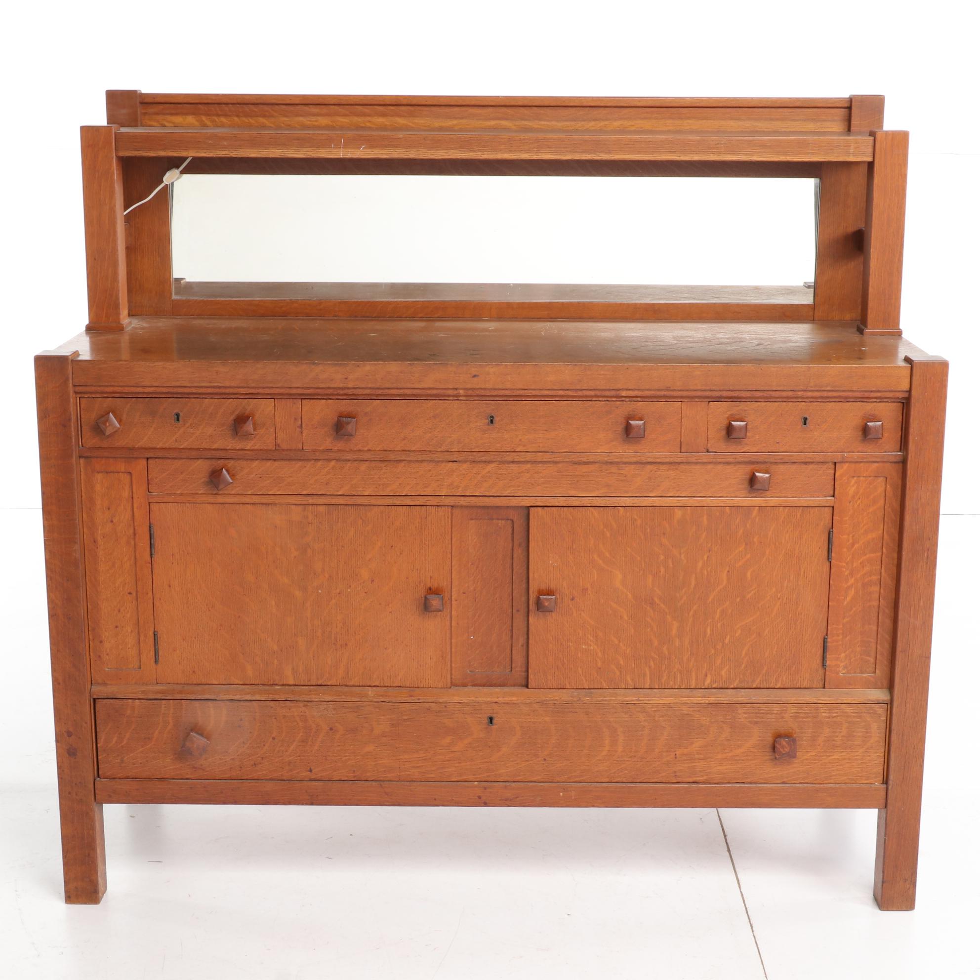 Arts and Crafts Oak Mirror-Back Sideboard, Early 20th Century