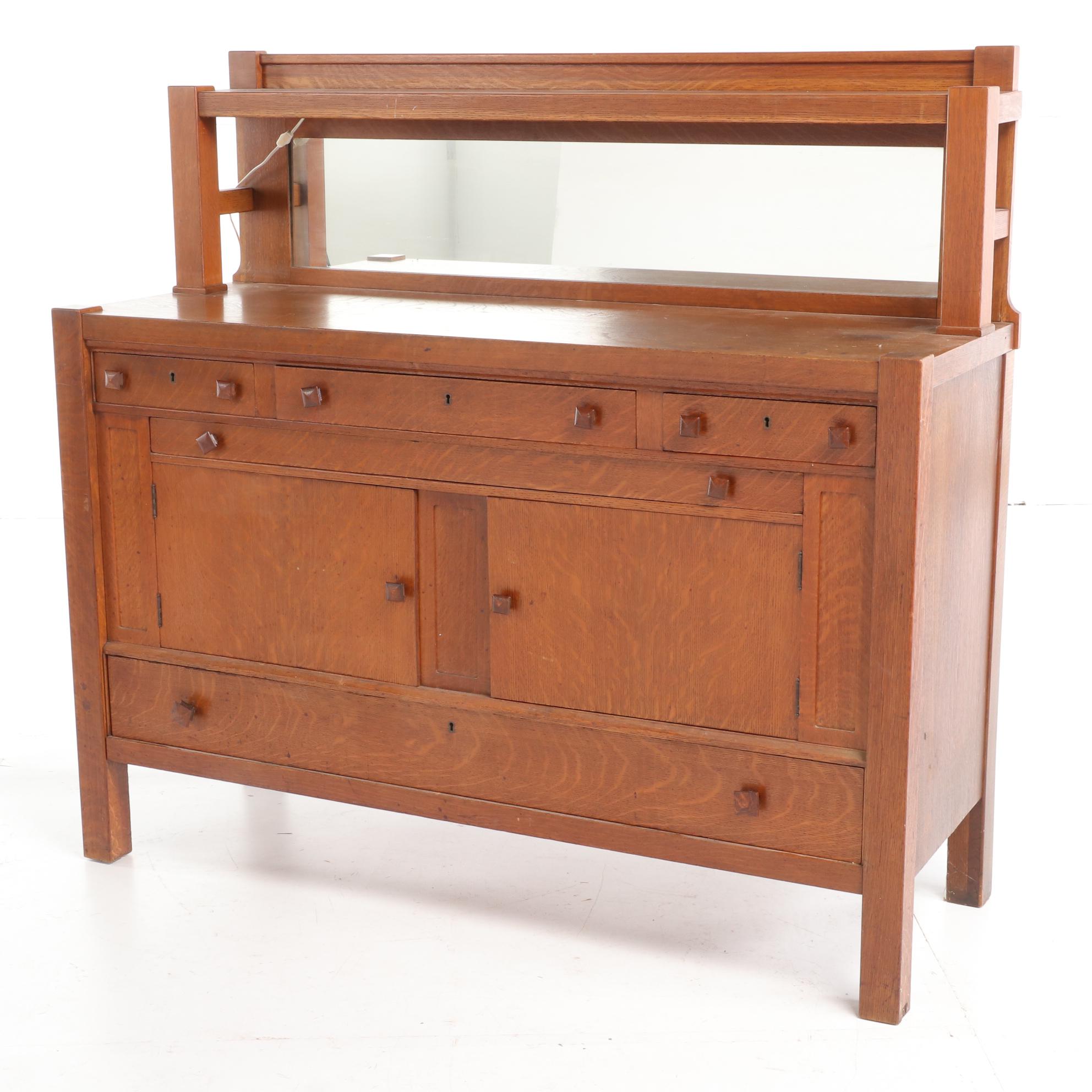 Arts and Crafts Oak Mirror-Back Sideboard, Early 20th Century