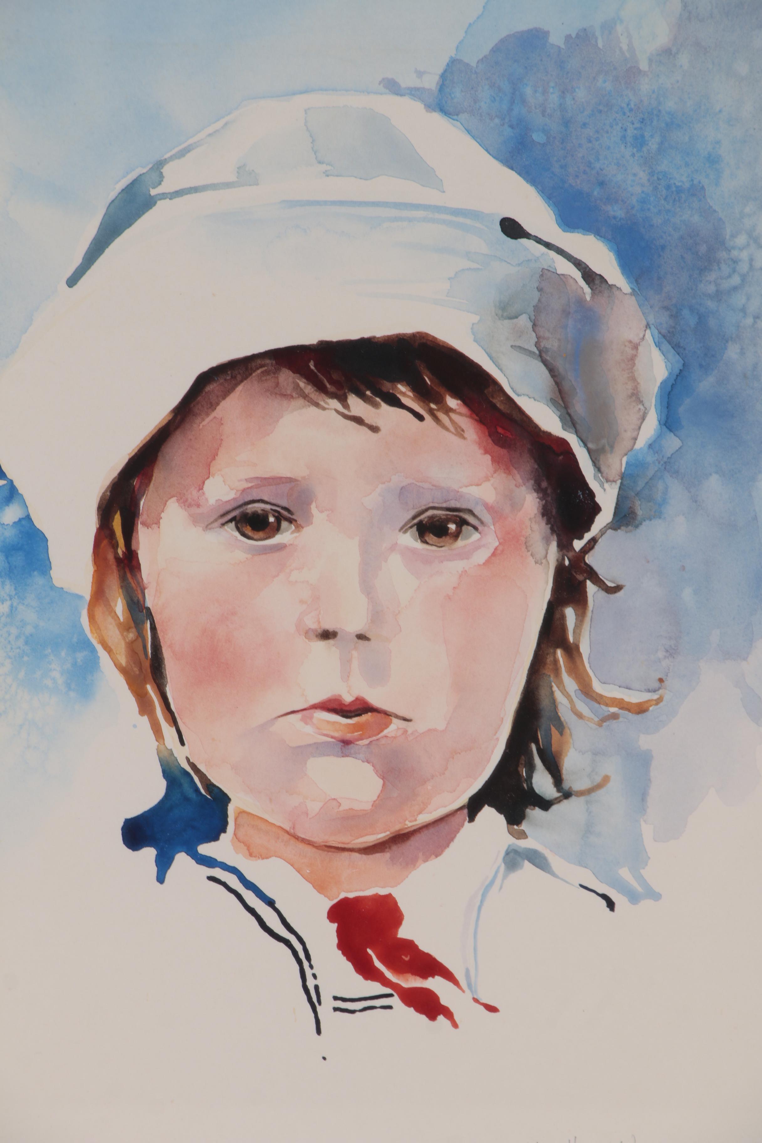 Mary Helen Wallace Watercolor Portrait Painting "A Child's Face"